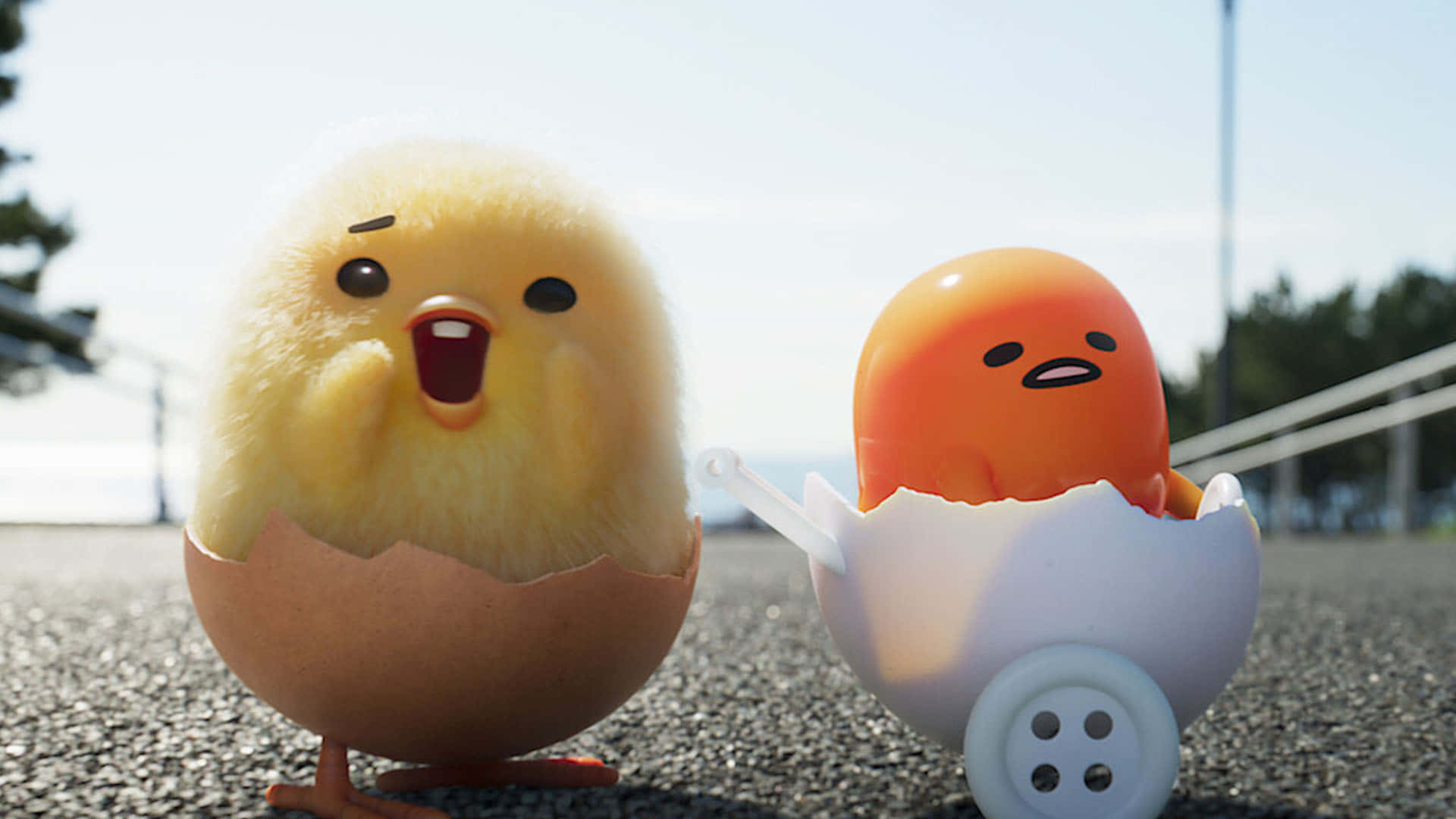 Gudetama Computer, fluffy yellow chick, orange chick, Full HD Desktop Wallpaper