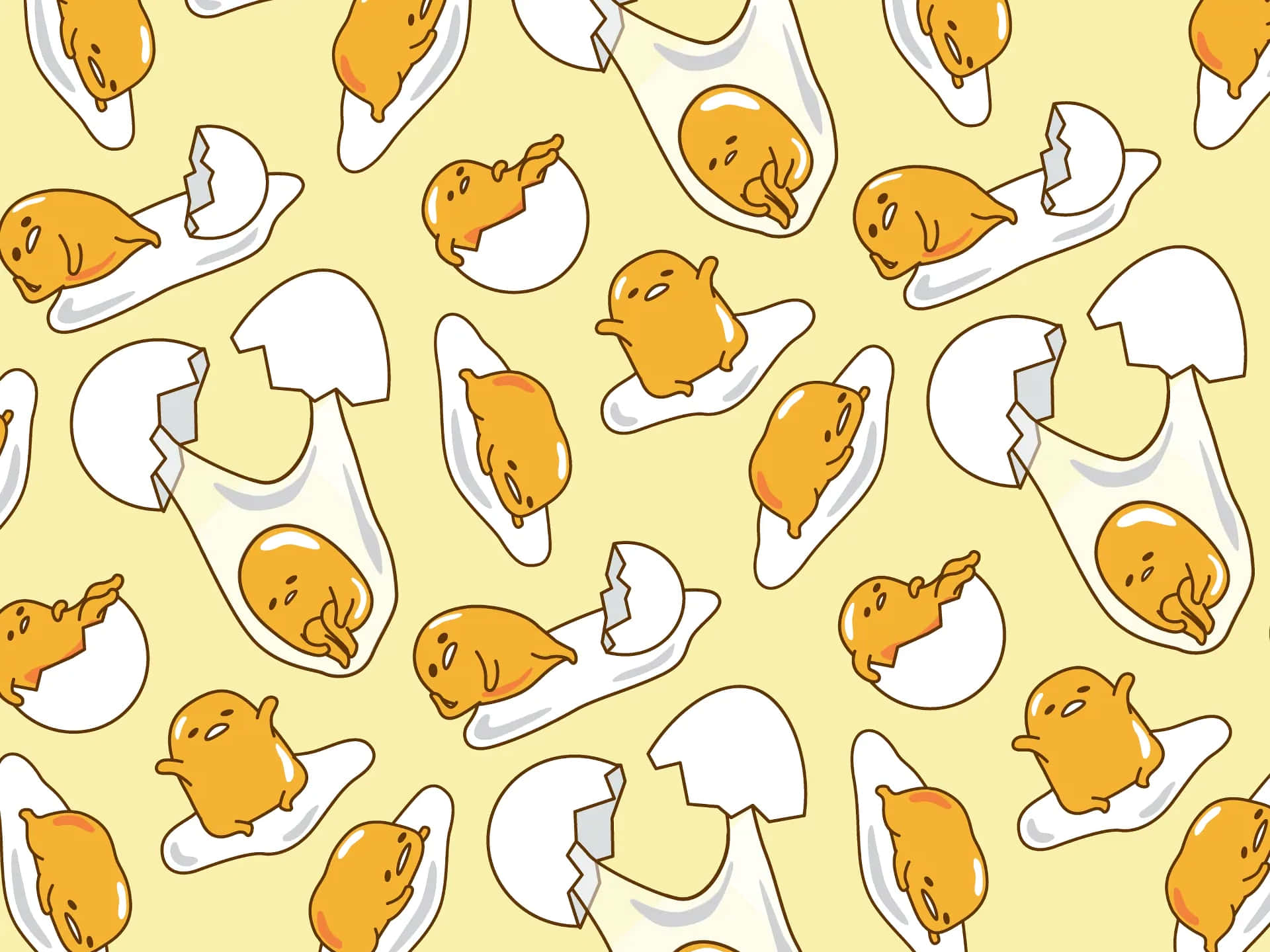 Gudetama, cracked eggshells, pale yellow background, Full HD Desktop Wallpaper