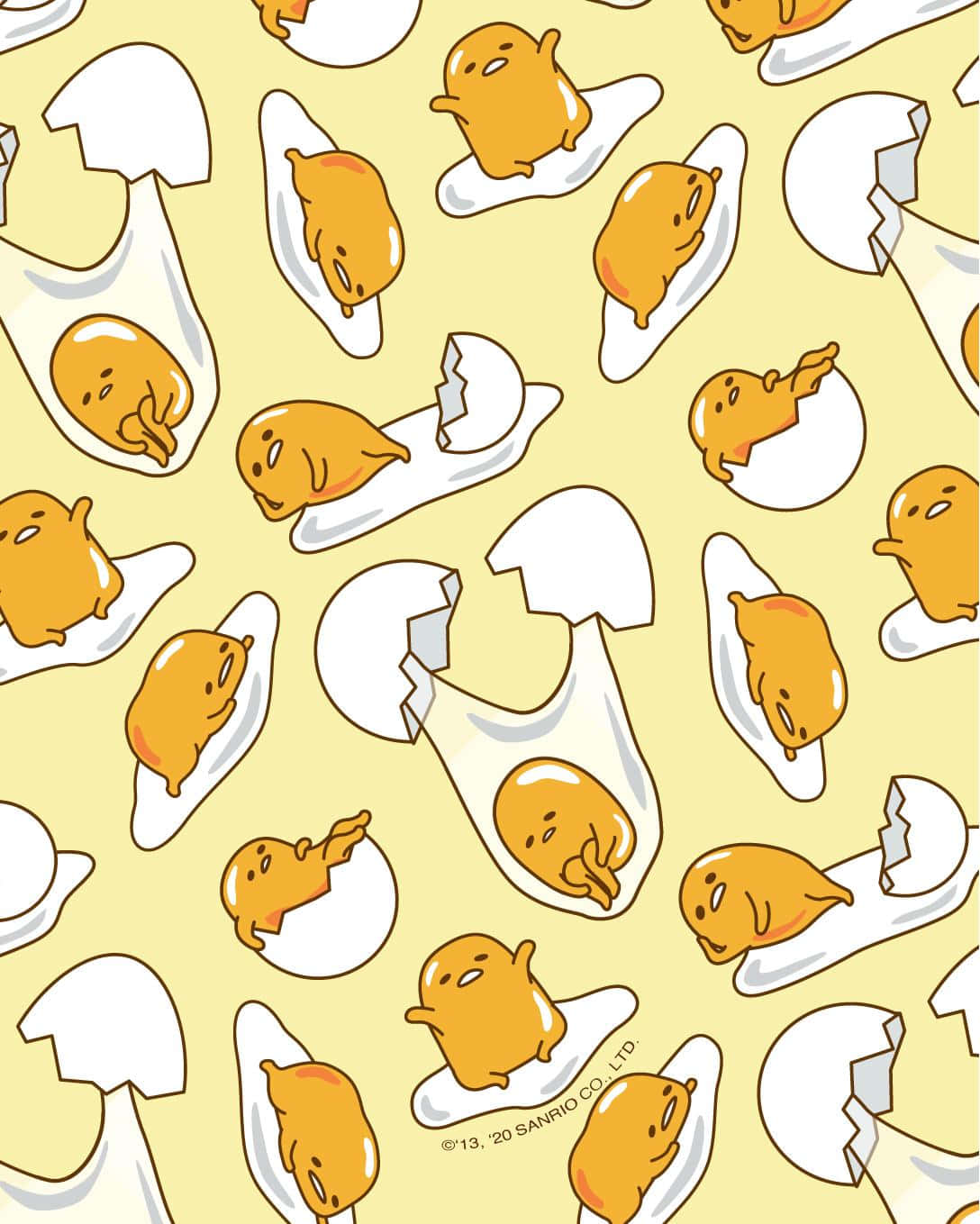 Gudetama, cracked eggshells, pale yellow background, HD Phone Wallpaper