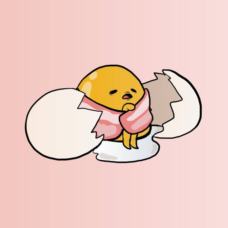 Gudetama, yellow chick, pink and white striped blanket, SD Desktop Wallpaper