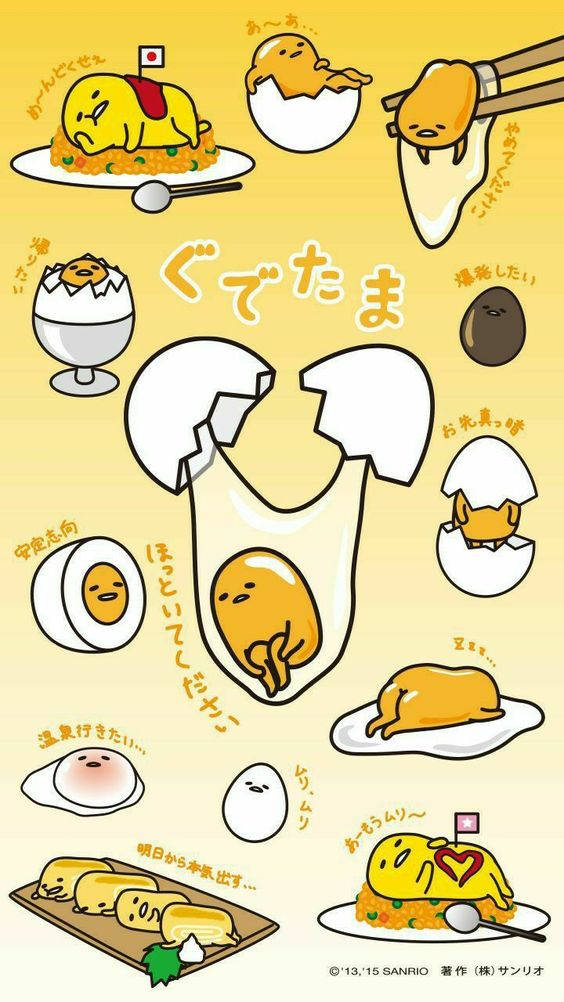 Gudetama, yellow gudetama character, warm yellow background, SD Phone Wallpaper