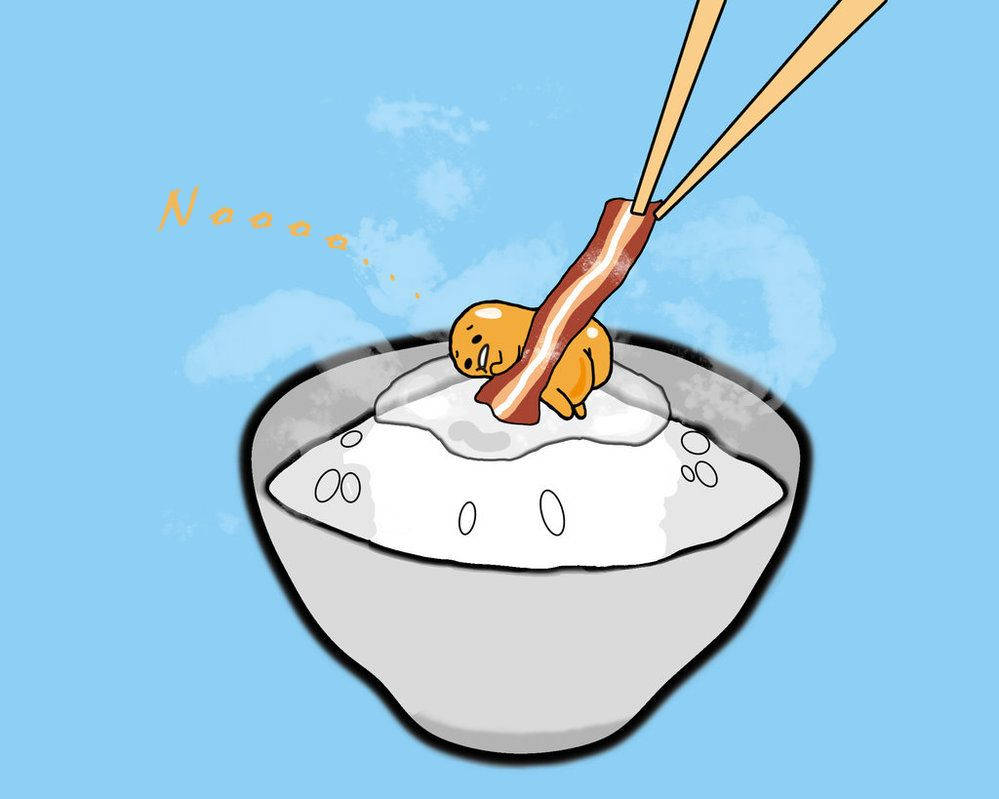 Gudetama, rice bowl, bacon strip, SD Desktop Wallpaper