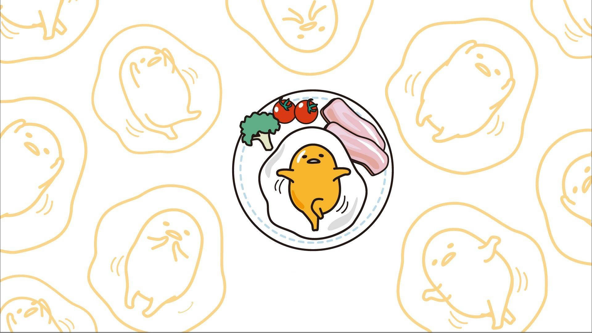 Gudetama, yellow, plate, Full HD Desktop Wallpaper