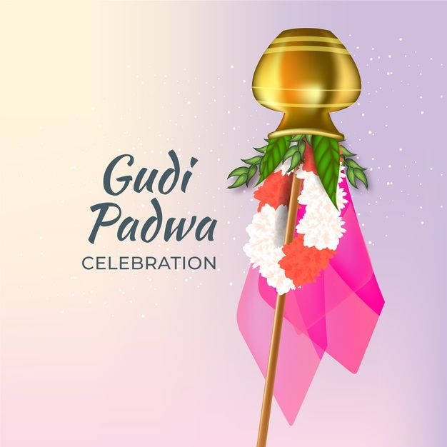 Gudi Padwa, golden Gudi flag, pink fabric, SD Desktop Wallpaper