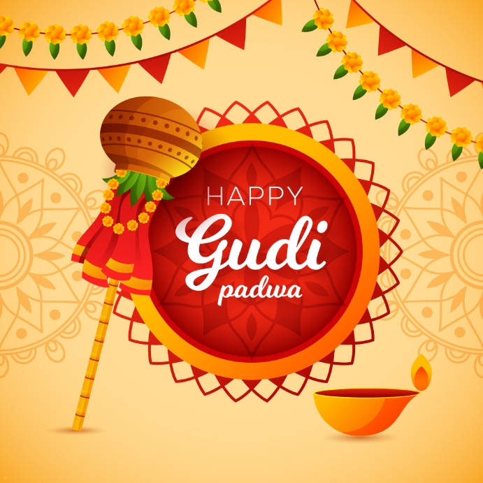 Gudi Padwa, red pattern, decorated wooden pole, SD Desktop Wallpaper
