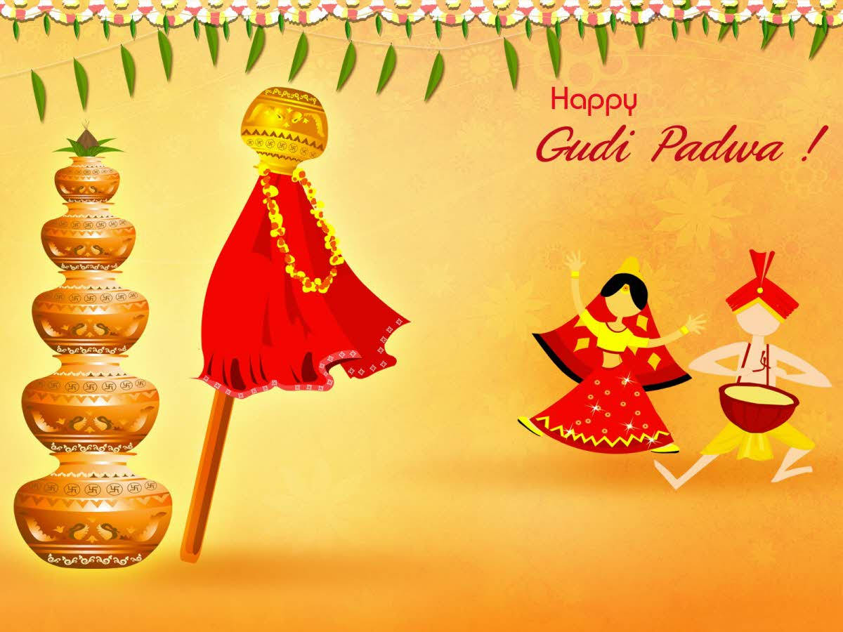 Gudi Padwa, dancers, decorated pot tower, SD Desktop Wallpaper