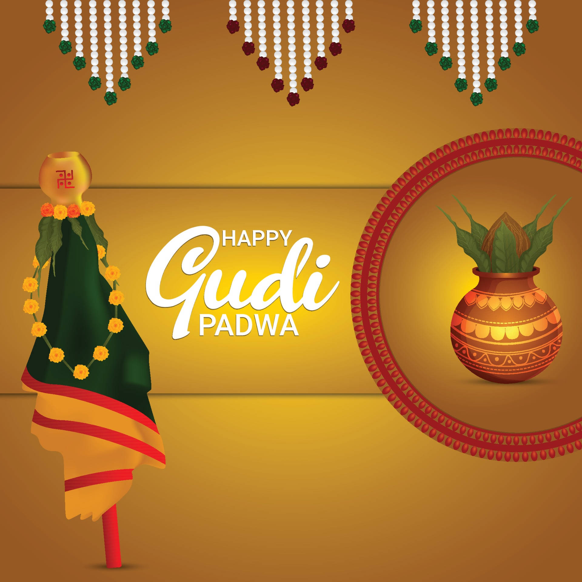Gudi Padwa, gudi, traditional pot with leaves, Full HD Desktop Wallpaper