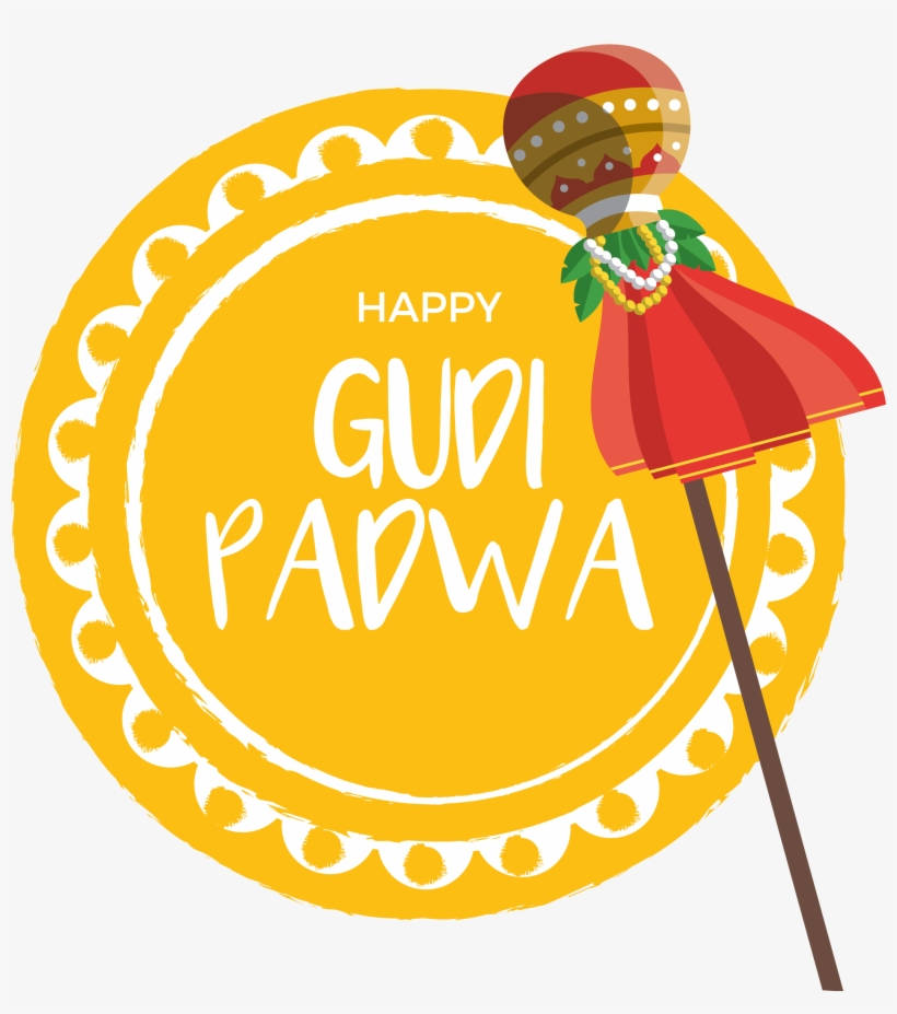 HAPPY GUDI PADWA, yellow circular design, white text, SD Phone Wallpaper