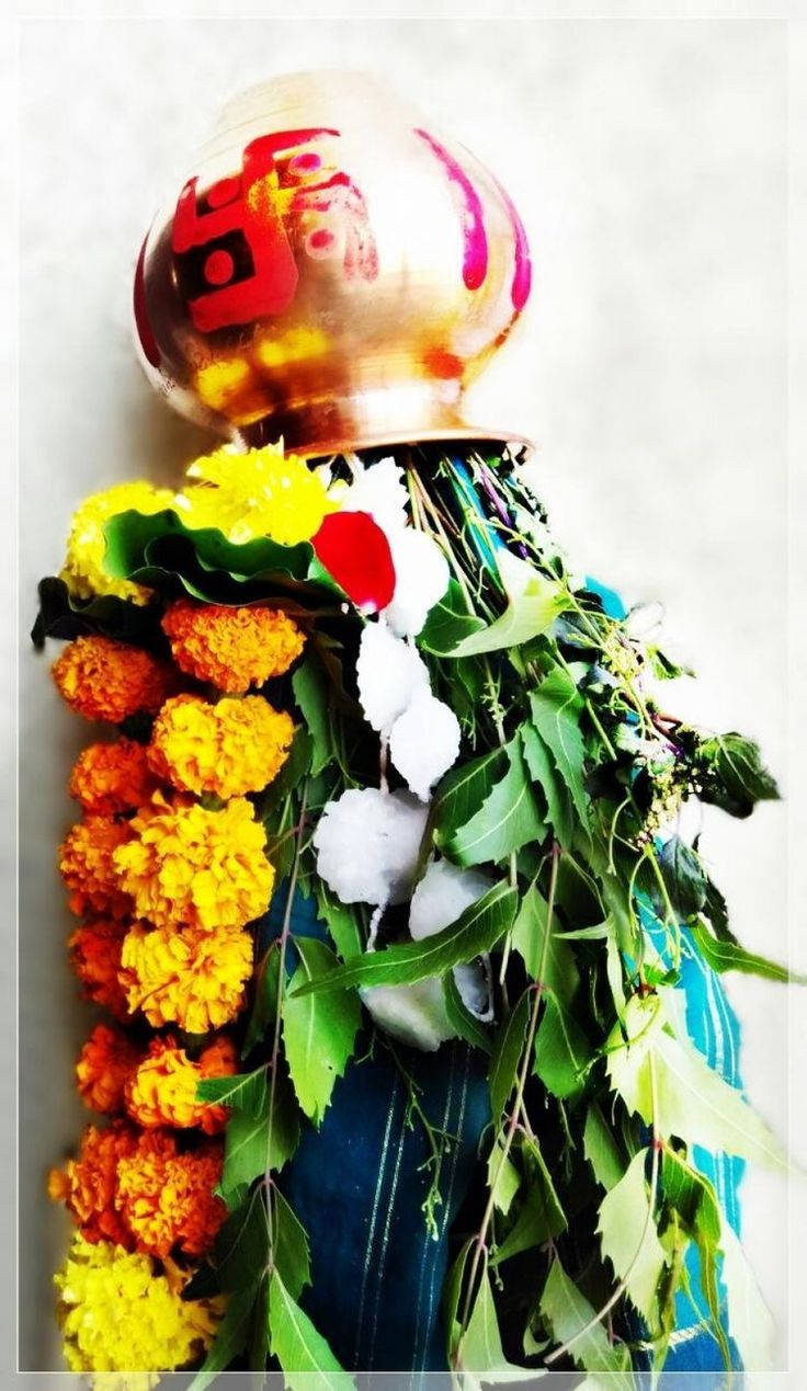 Gudi Padwa, golden pot, marigolds, SD Phone Wallpaper