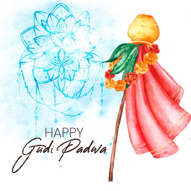 Gudi Padwa, red clothed pole, marigolds, SD Desktop Wallpaper