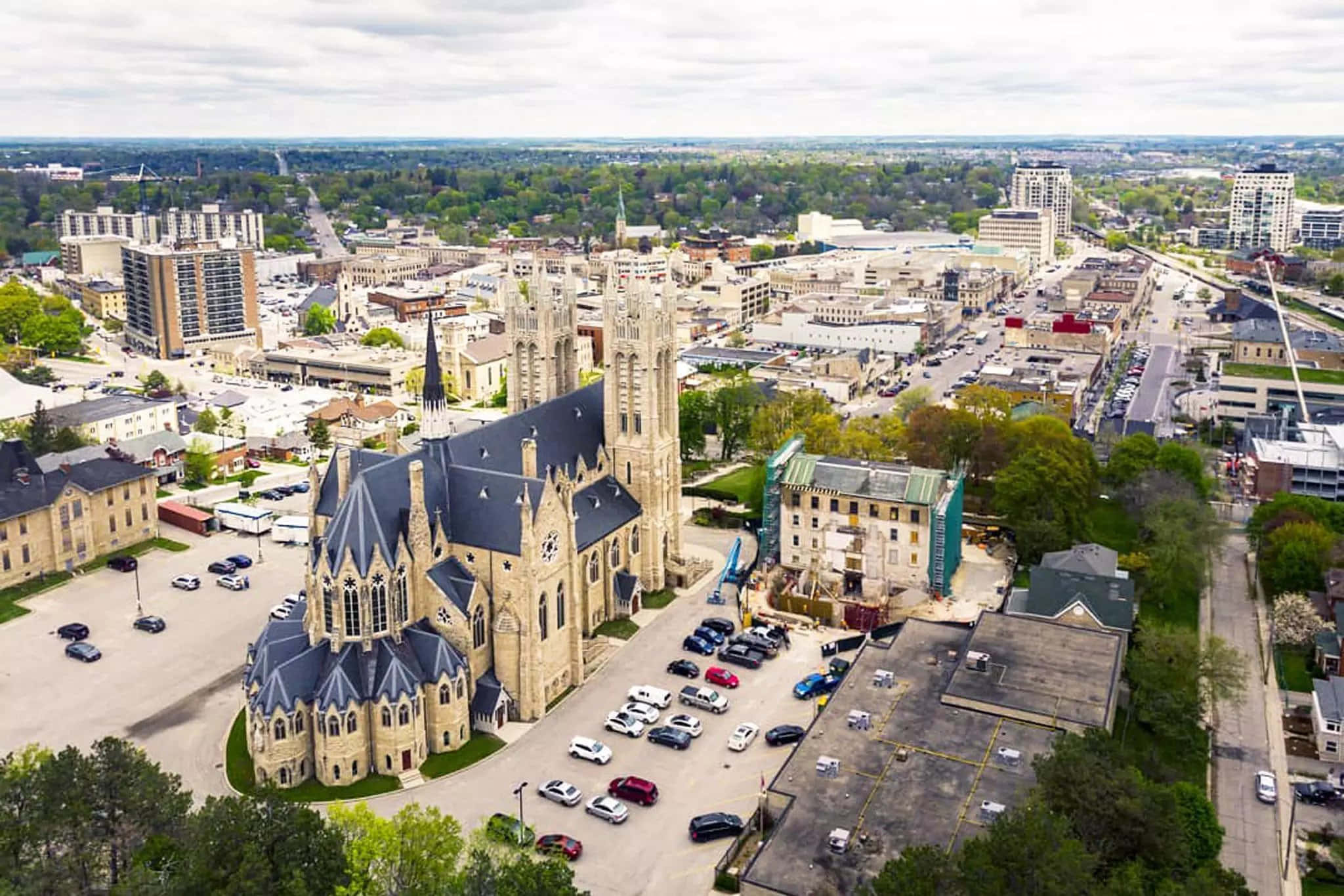 Guelph, stone cathedral, twin towers, Full HD Desktop Wallpaper