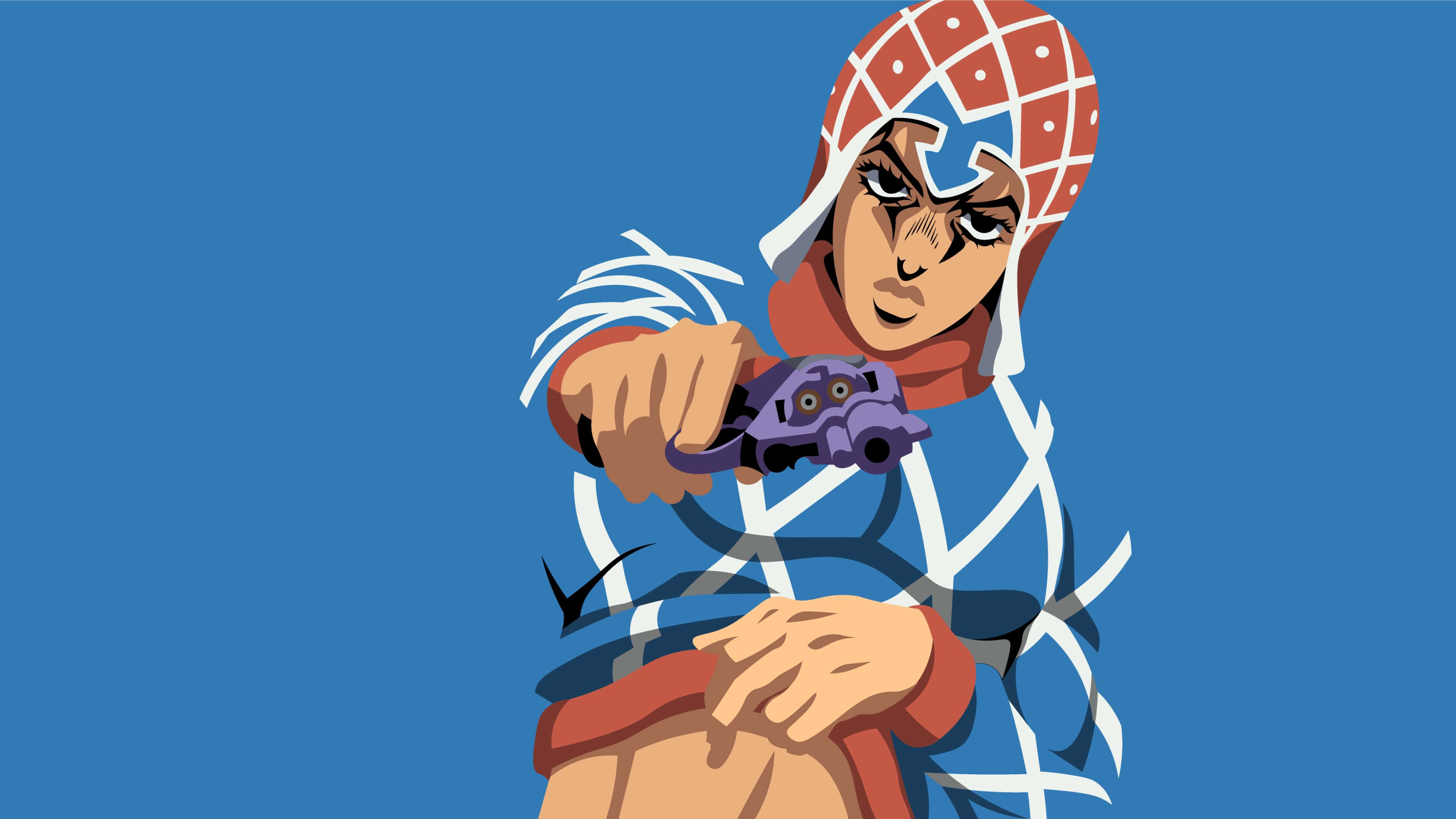 Guido Mista, red and white checkered helmet, purple pistol, 4K Desktop Wallpaper