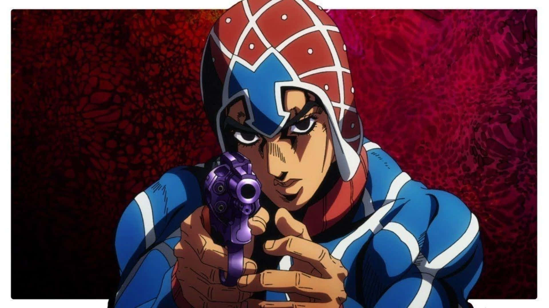 Guido Mista, blue and red helmet, purple pistol, Full HD Desktop Wallpaper