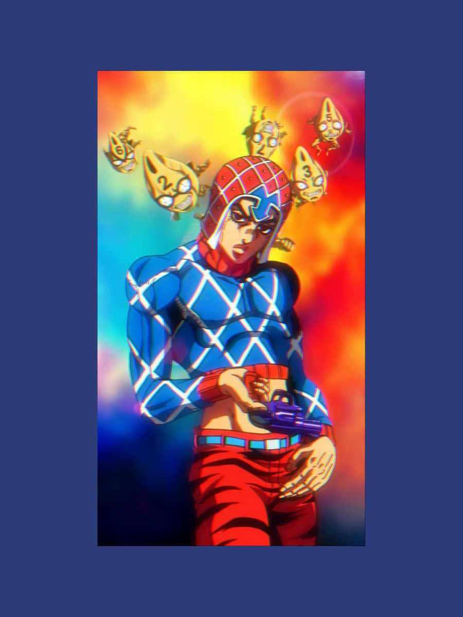 Guido Mista, blue diamond-patterned suit, purple gun, SD Phone Wallpaper