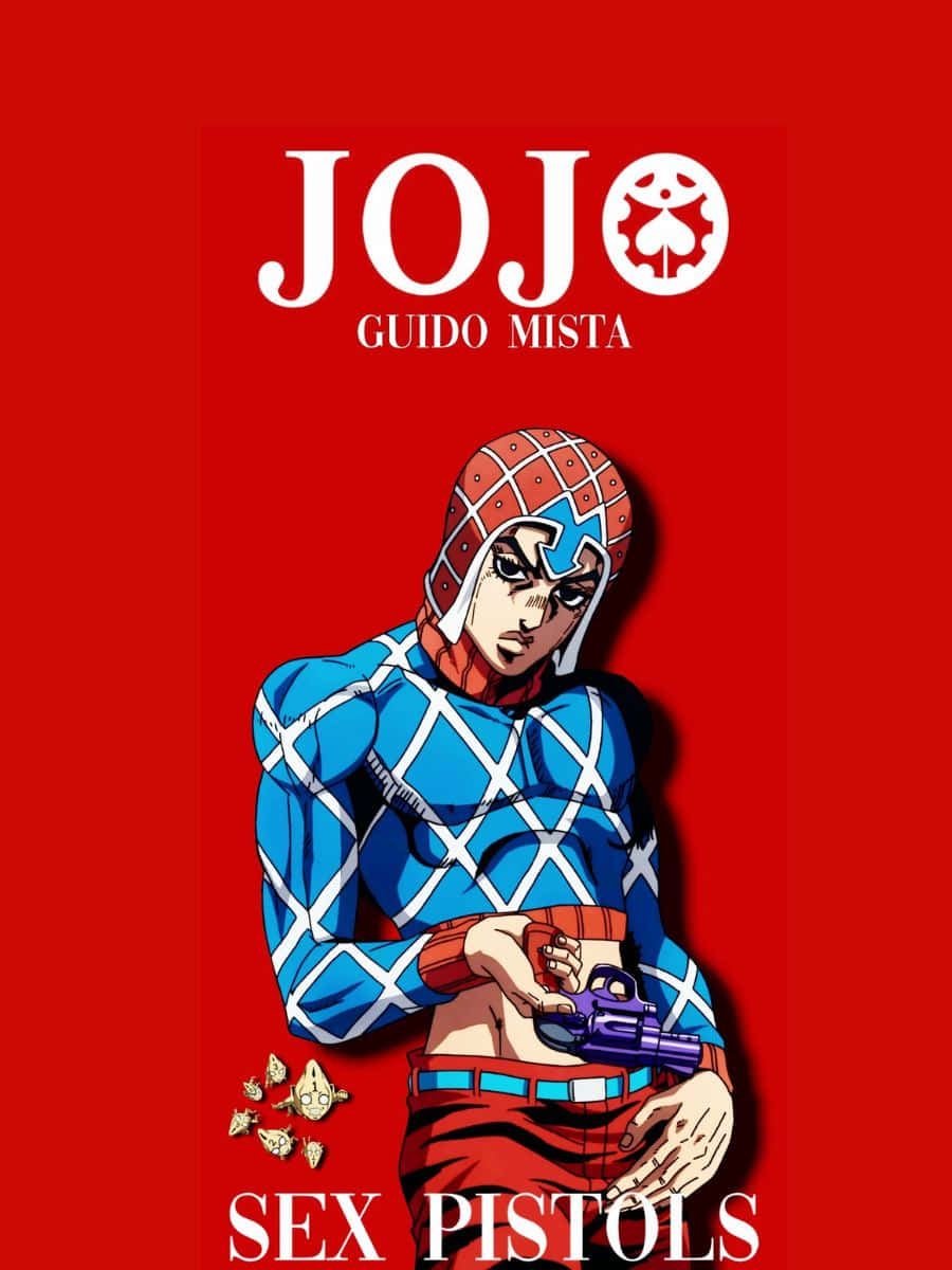 Guido Mista, blue diamond-patterned outfit, purple pistol, SD Phone Wallpaper