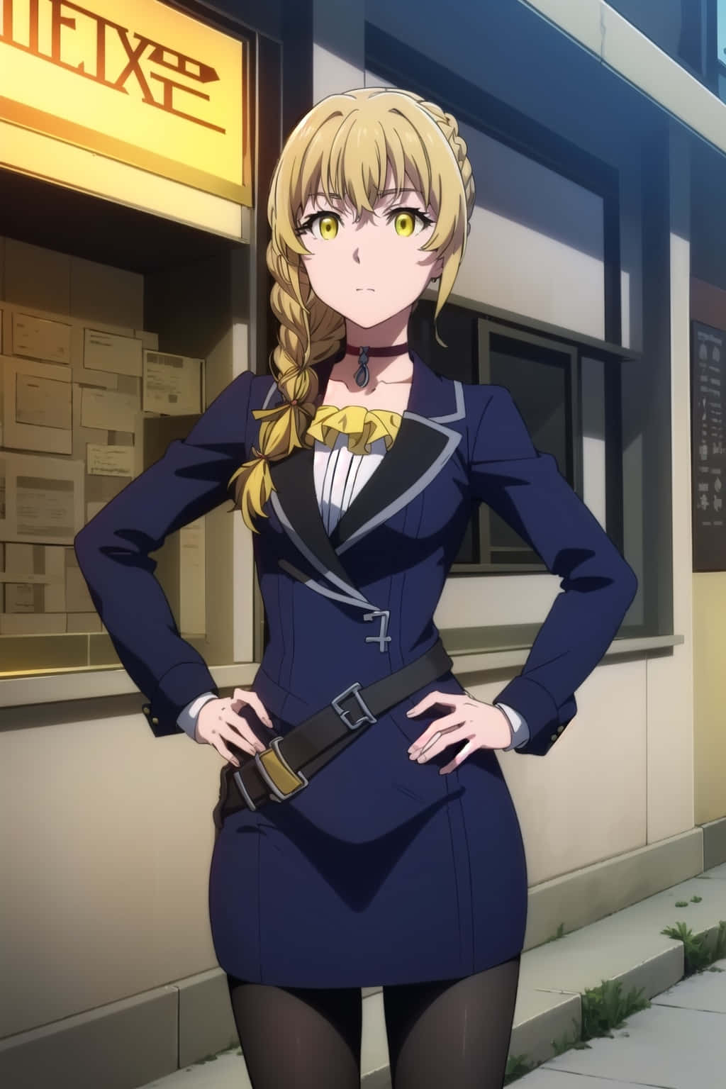 anime guild girl, blonde anime girl, navy blue school uniform, HD Phone Wallpaper