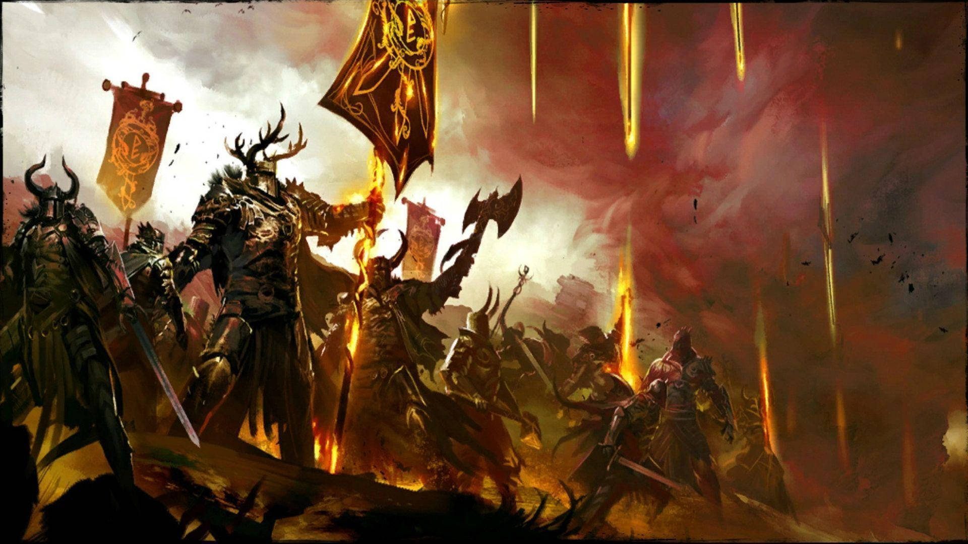 Guild Wars 2, centaur warriors, fiery battlefield, Full HD Desktop Wallpaper