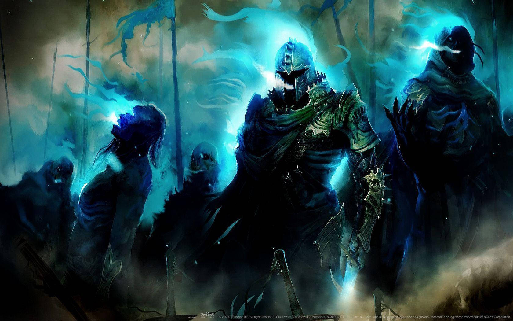 Guild Wars 2, knights, glowing blue energy, HD Desktop Wallpaper