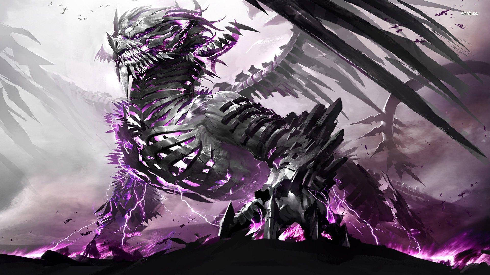 Guild Wars 2, purple dragon, skeletal dragon, Full HD Desktop Wallpaper