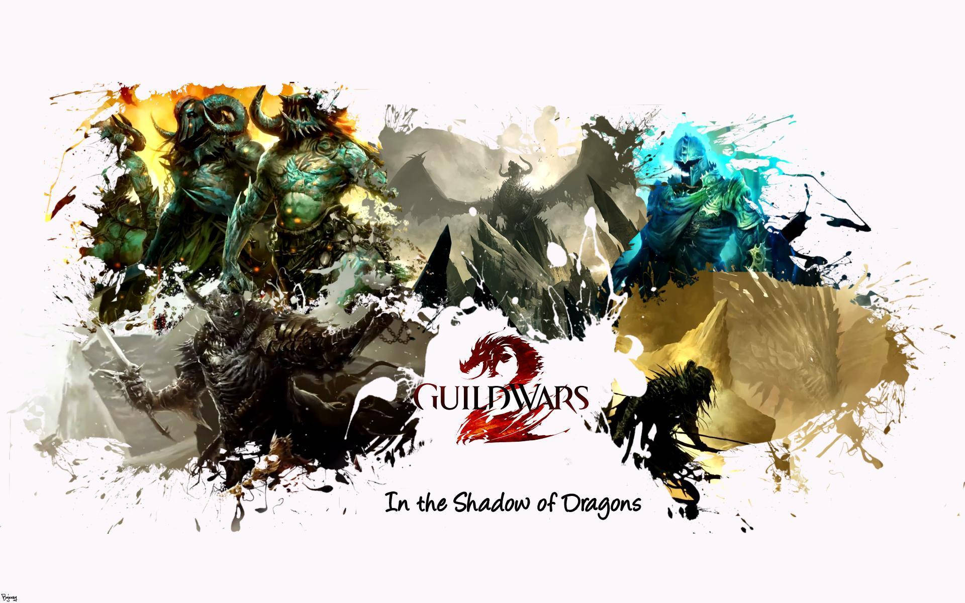 Guild Wars 2, fantasy warriors, dragons, Full HD Desktop Wallpaper