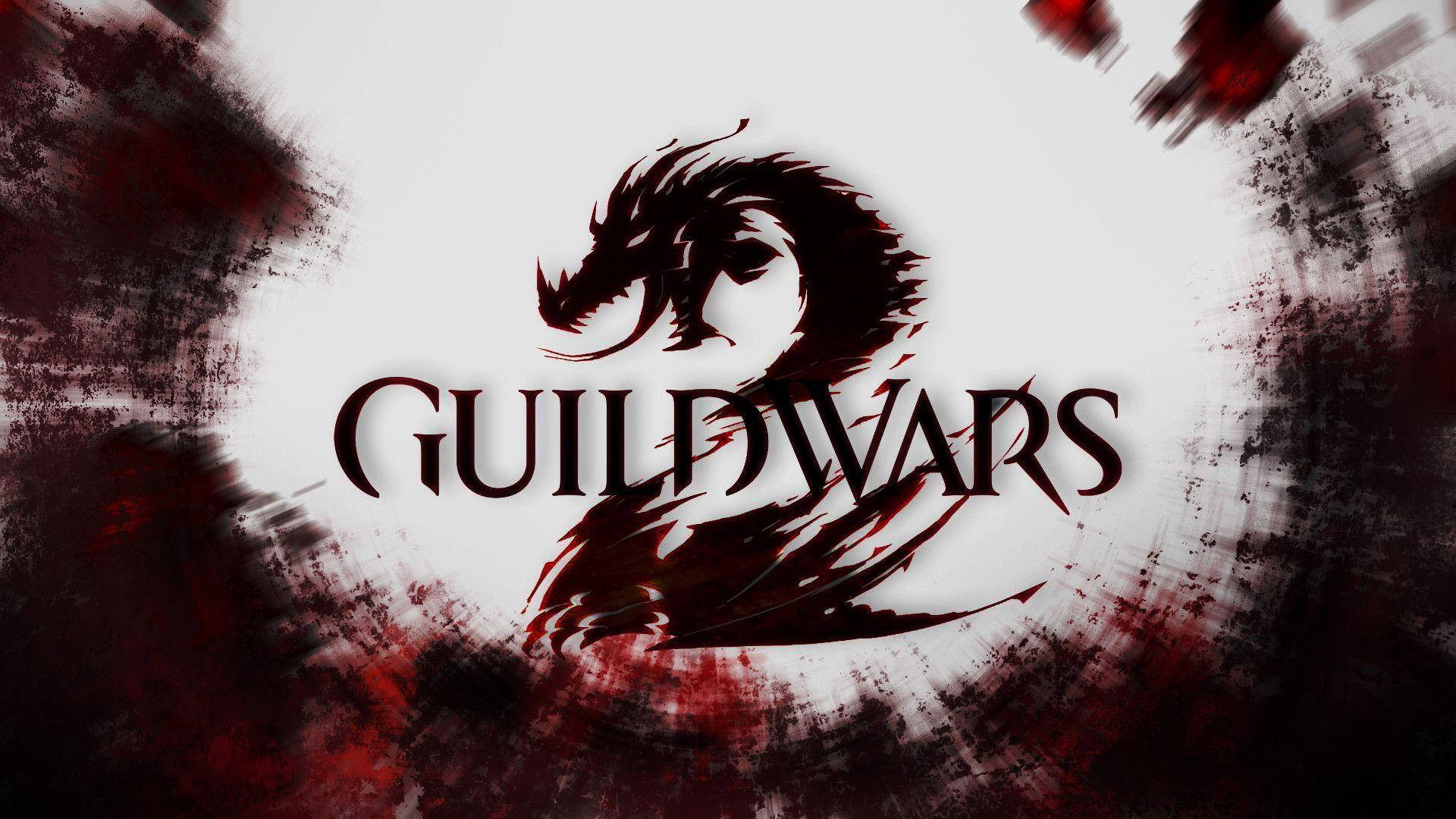 Guild Wars 2, dragon logo, red and black splatter background, Full HD Desktop Wallpaper