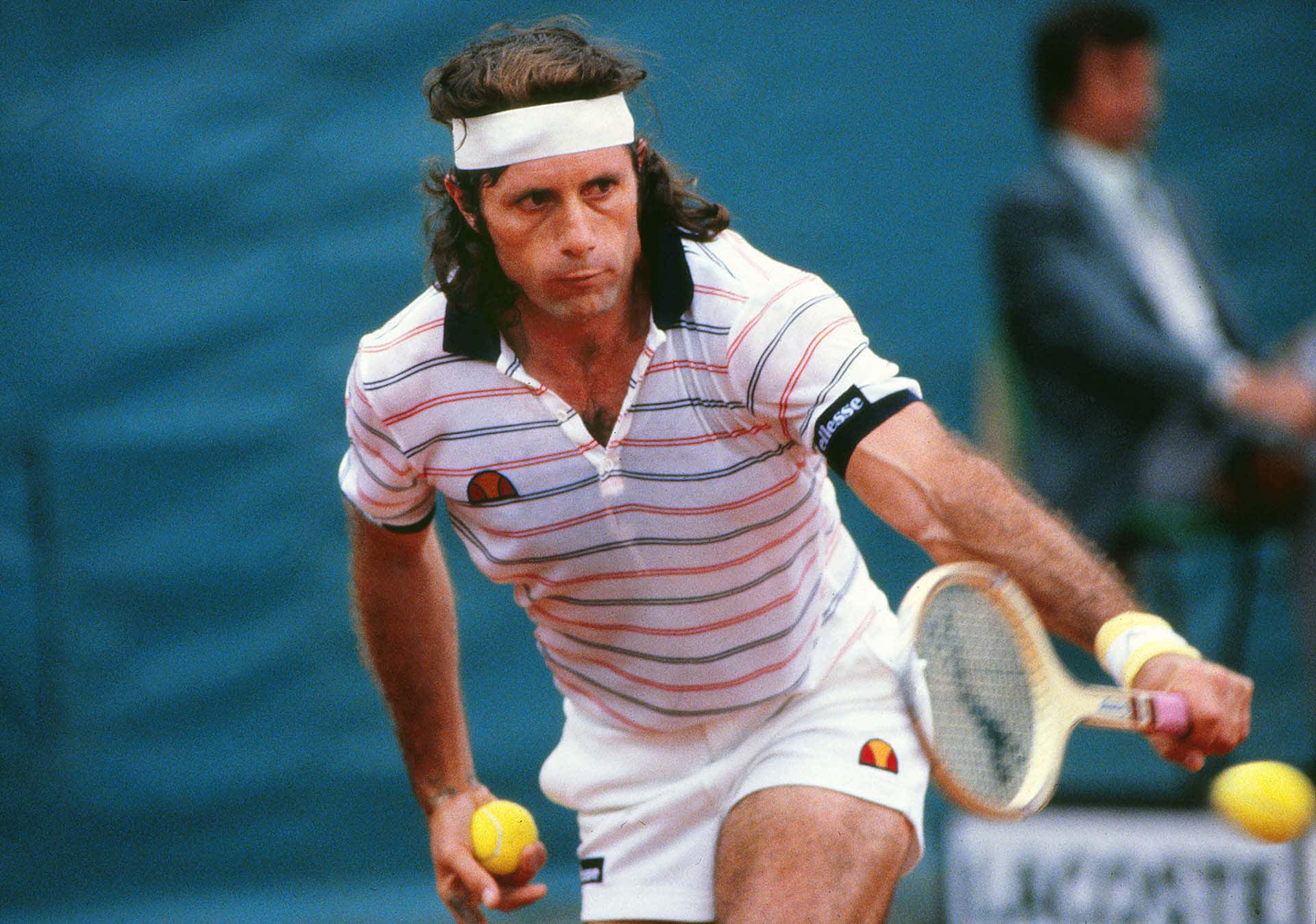 Guillermo Vilas, 1980 US Open, vintage striped shirt, Full HD Desktop Wallpaper
