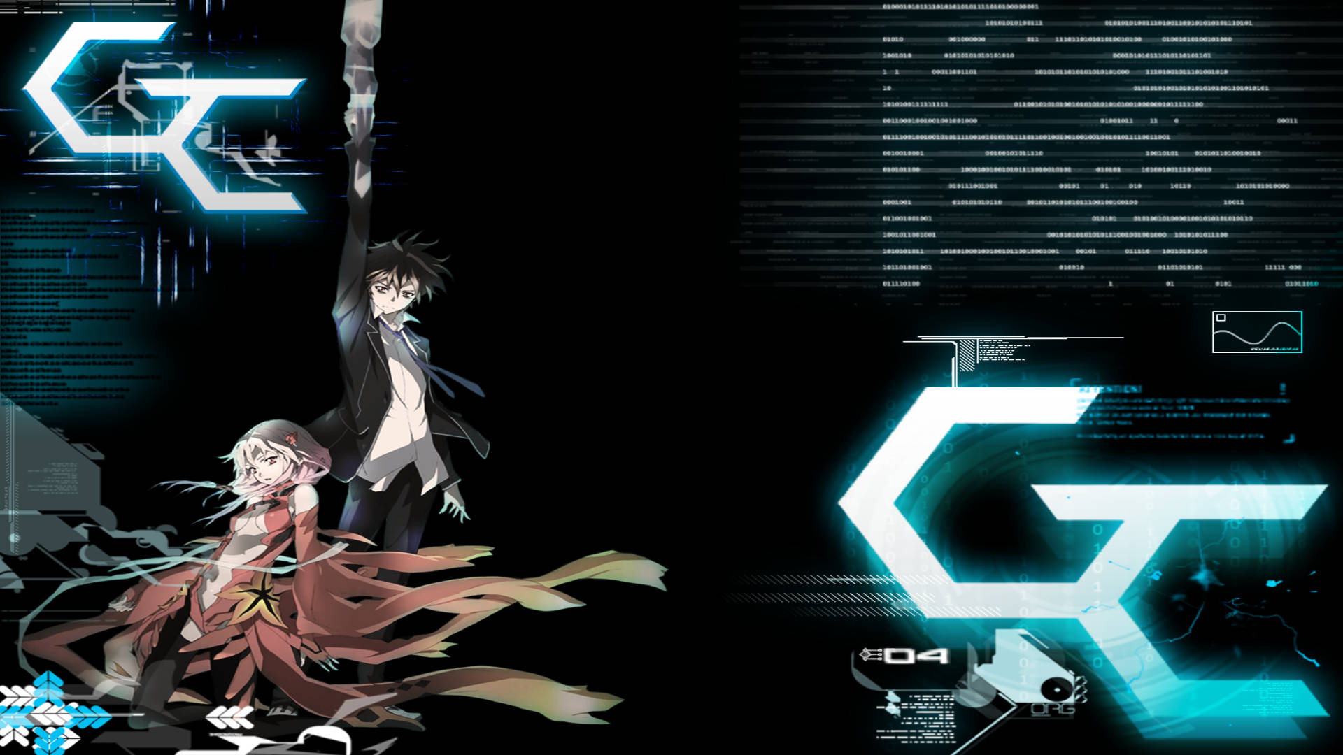 Guilty Crown, shining logo, glowing blue digital code, Full HD Desktop Wallpaper