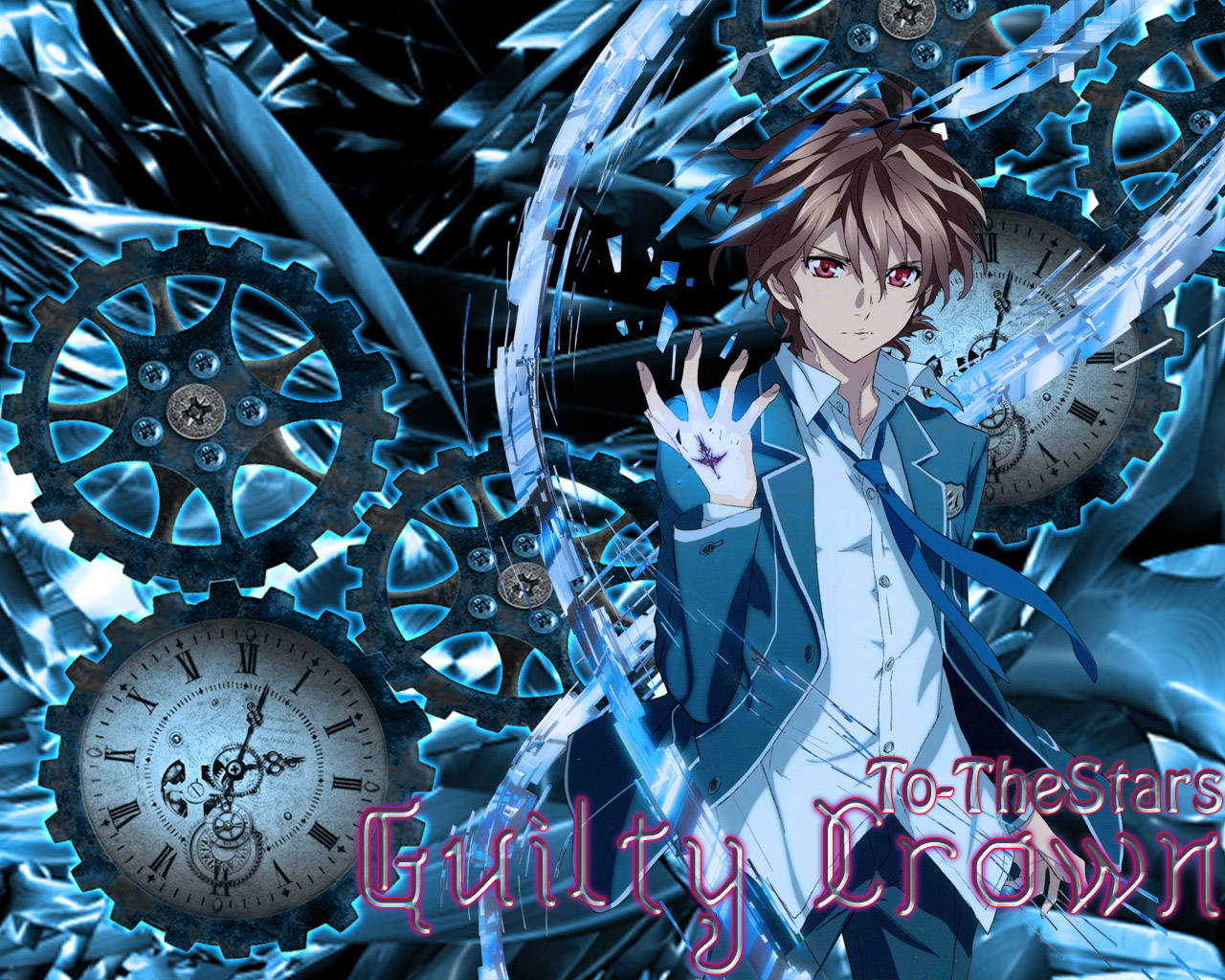 Guilty Crown, red eyes, blue suit, HD Desktop Wallpaper