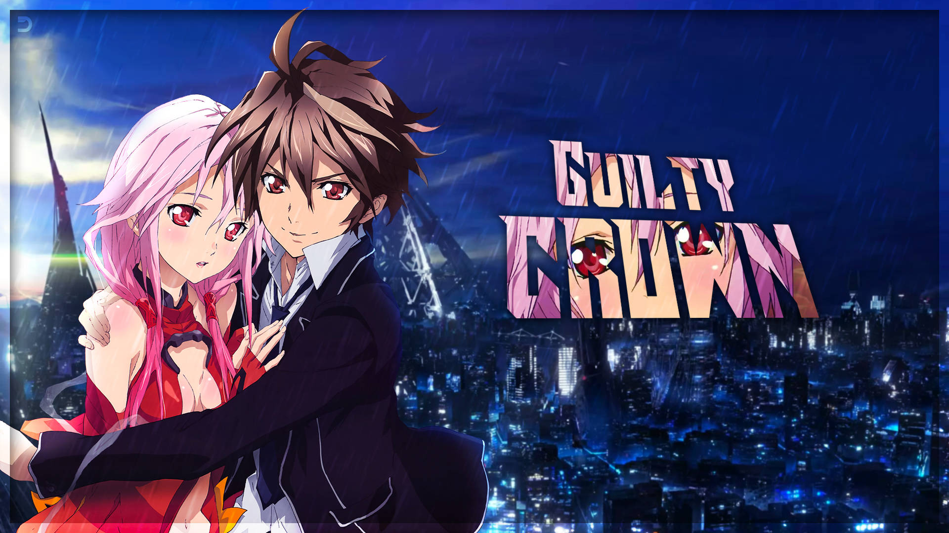 Guilty Crown, neon cityscape, rainy, Full HD Desktop Wallpaper