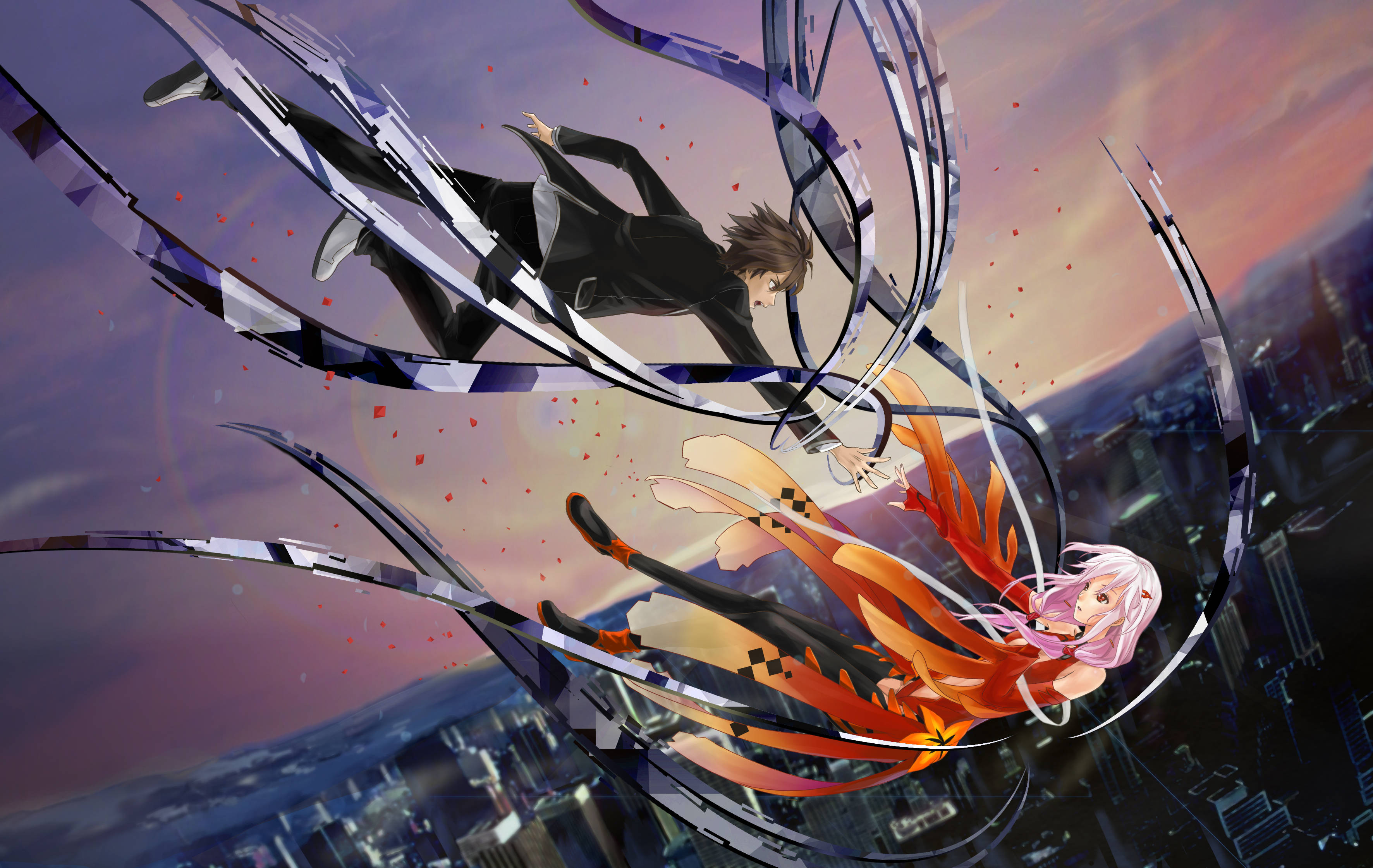 Guilty Crown, sunset, cityscape, 2K Desktop Wallpaper