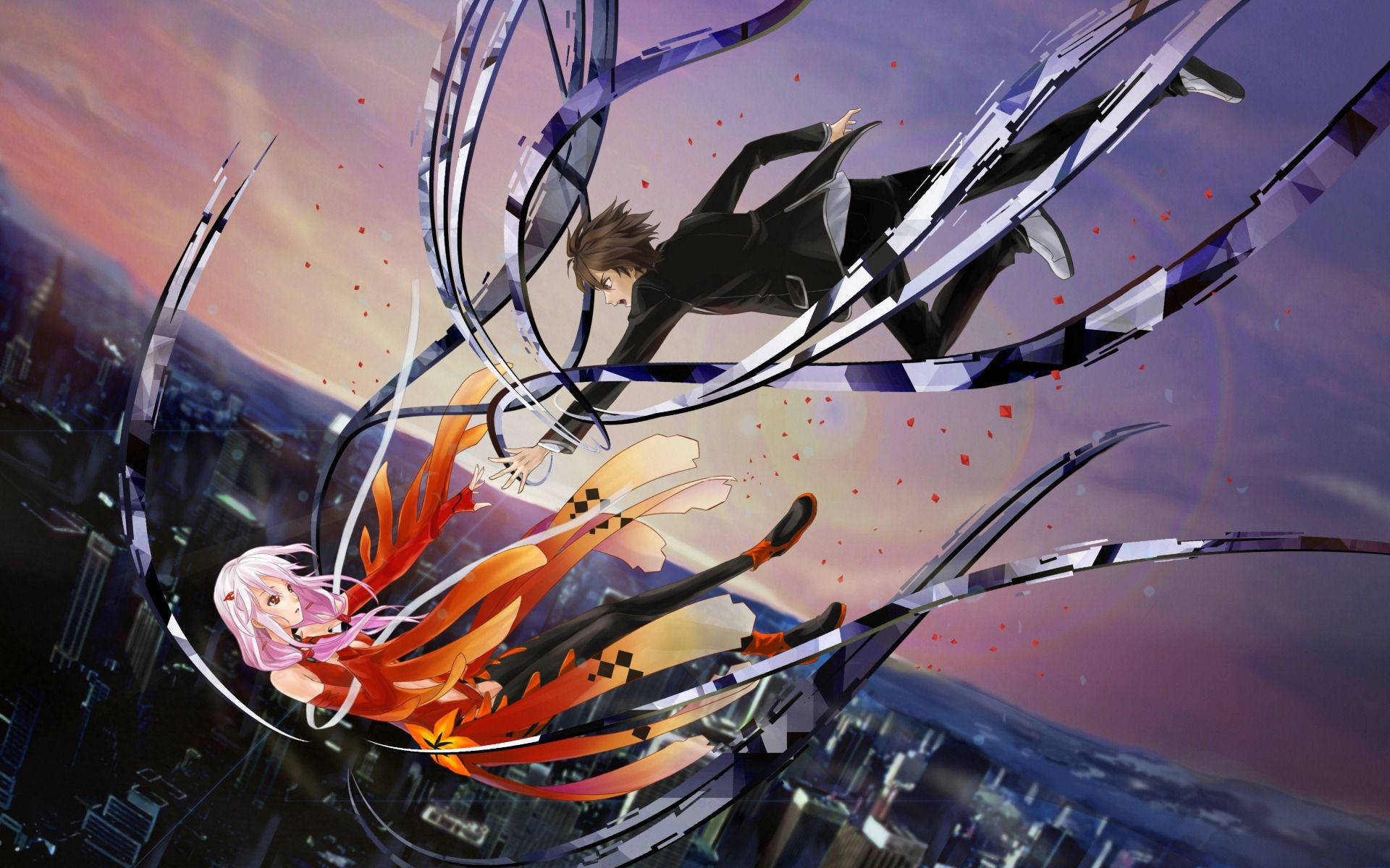 Guilty Crown, anime characters, cityscape, Full HD Desktop Wallpaper