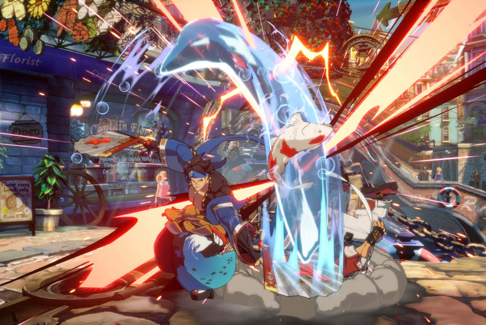Guilty Gear, blue-haired warrior, glowing water dragon, HD Desktop Wallpaper