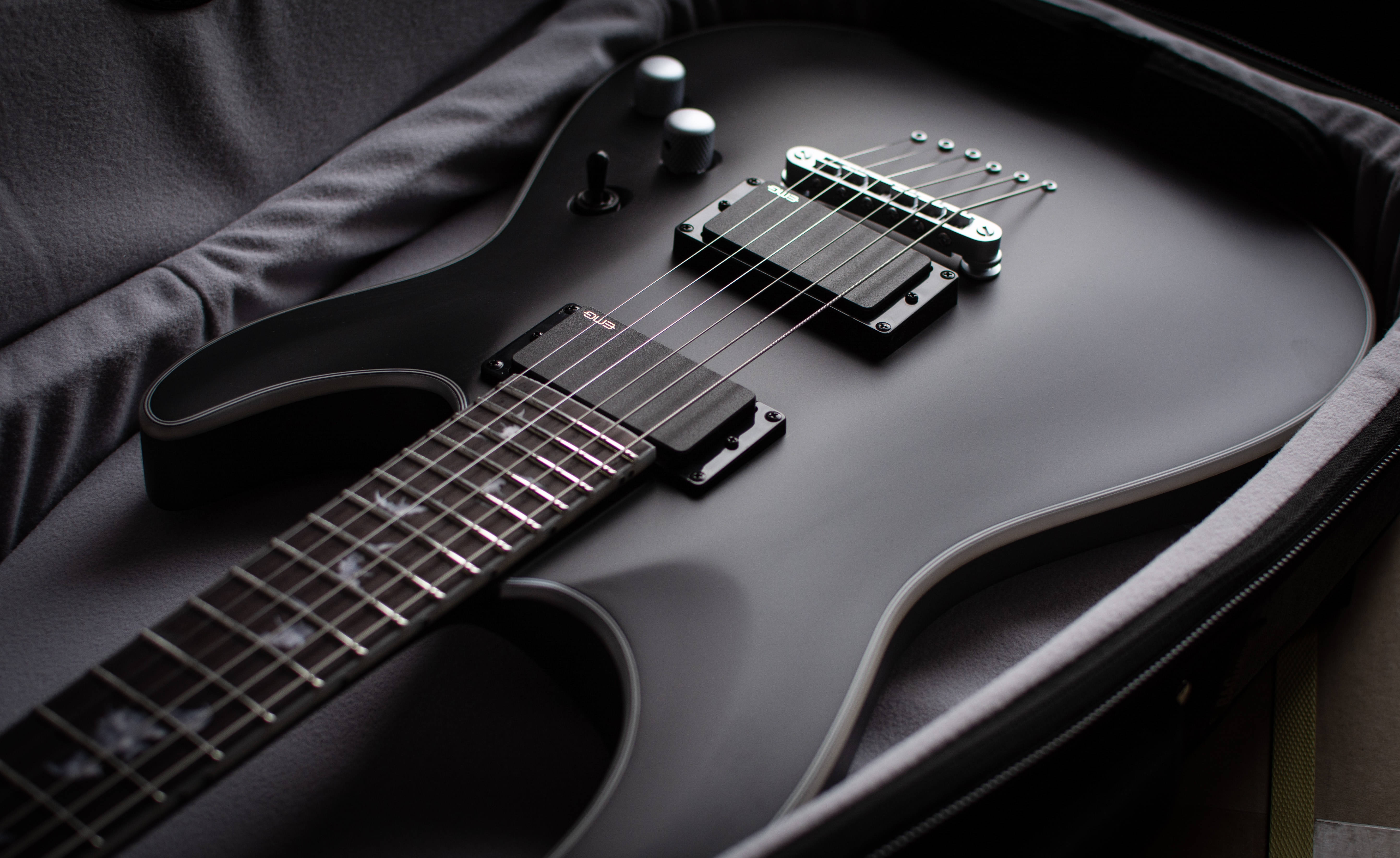 Aesthetic Music, black electric guitar, matte black, 5K Desktop Wallpaper