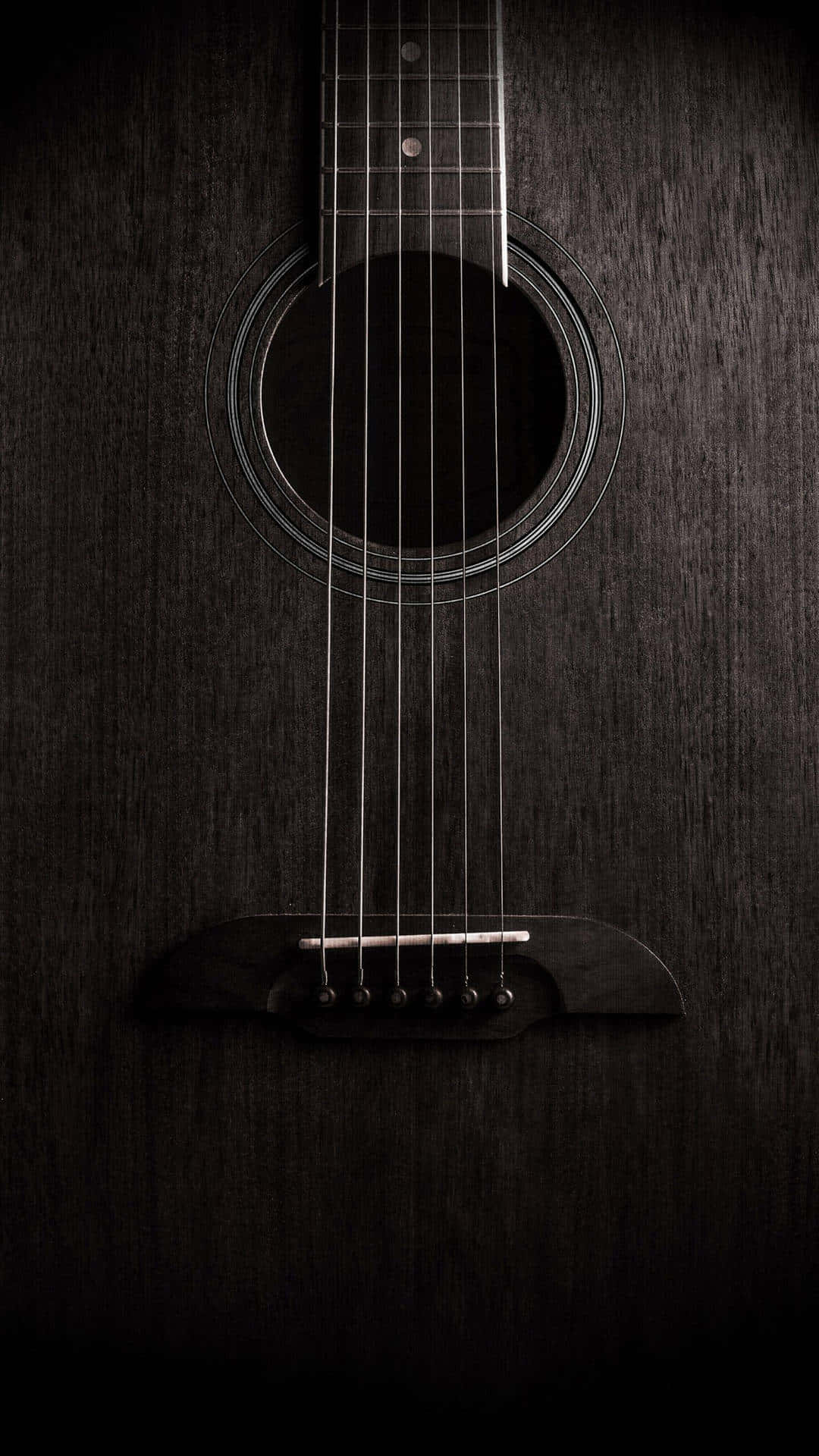 dark wooden acoustic guitar, visible grain, strings, Full HD Phone Wallpaper