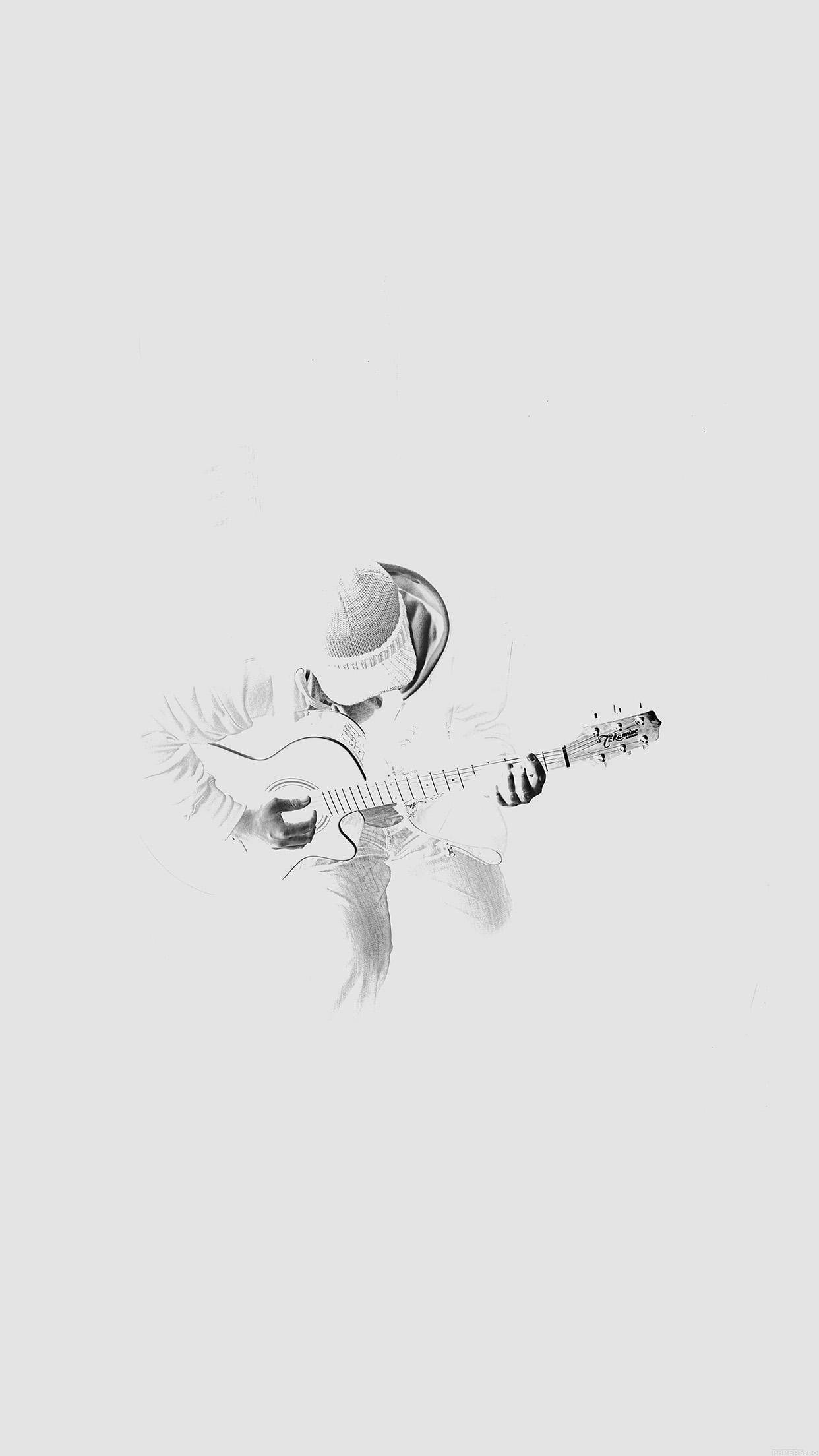 Cool White Guitarist, acoustic guitar, pencil sketch, Full HD Phone Wallpaper