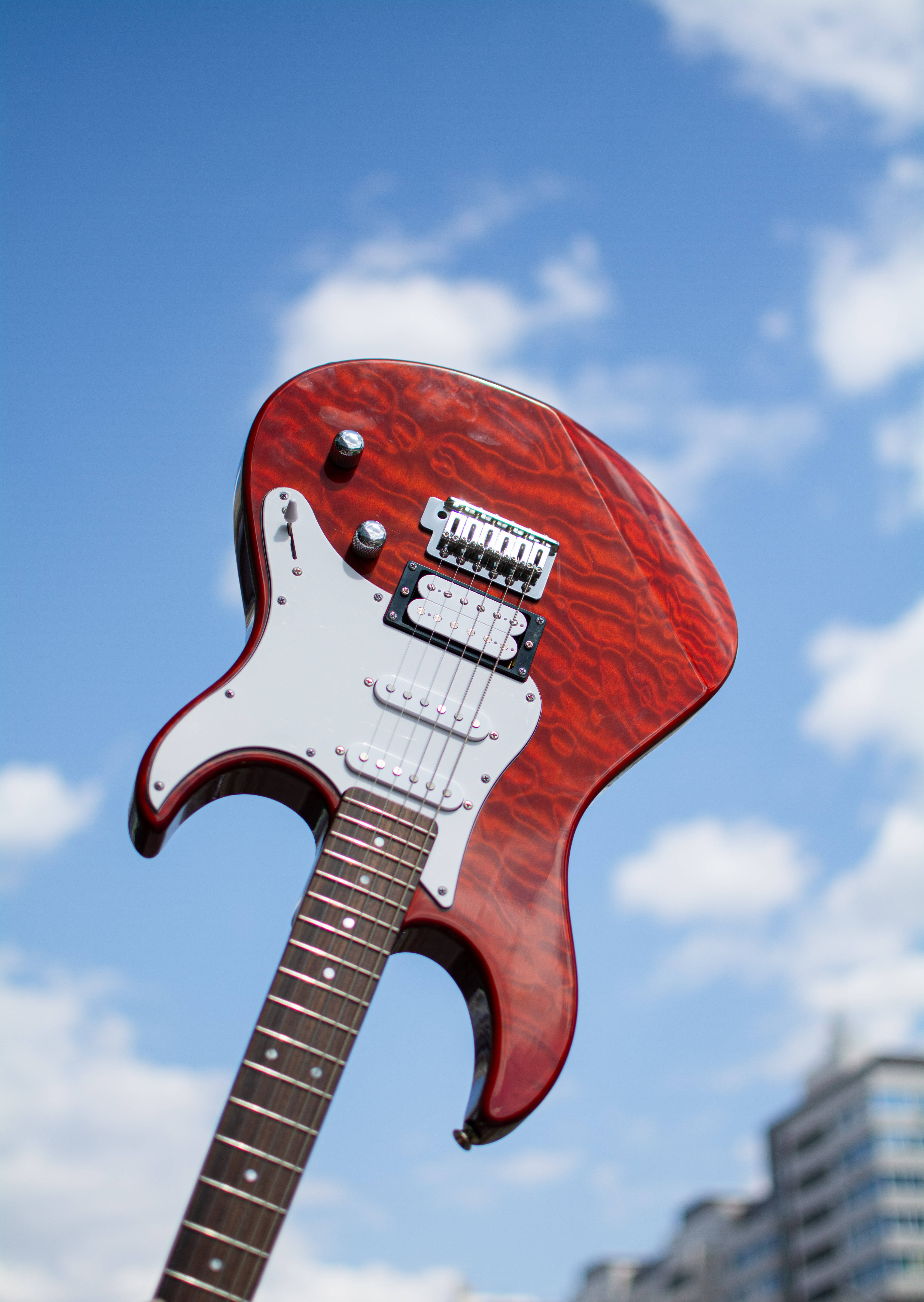 Aesthetic Music, red electric guitar, white pickguard, 5K Phone Wallpaper