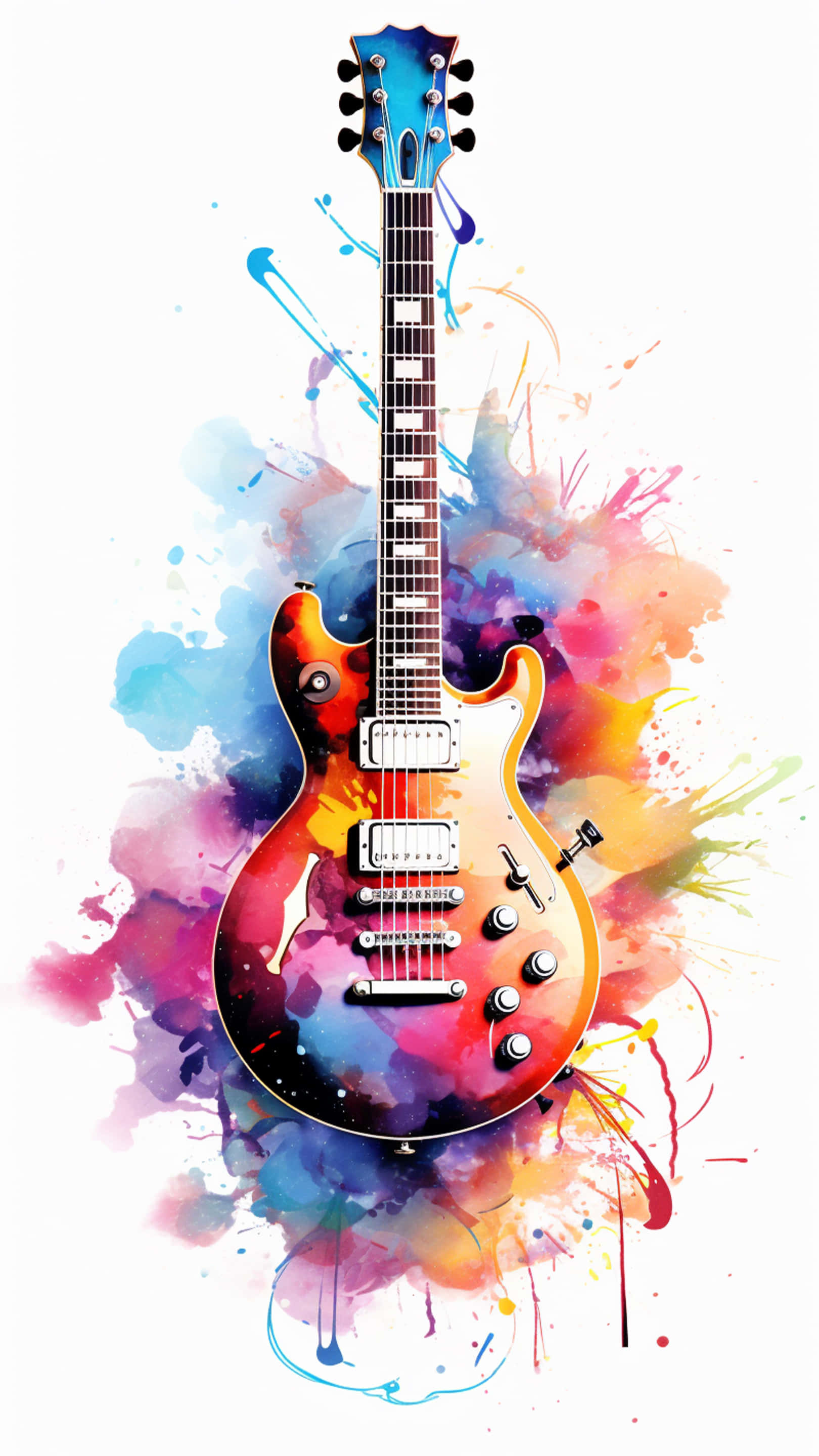 electric guitar, sunburst finish, watercolor splash, 2K Phone Wallpaper