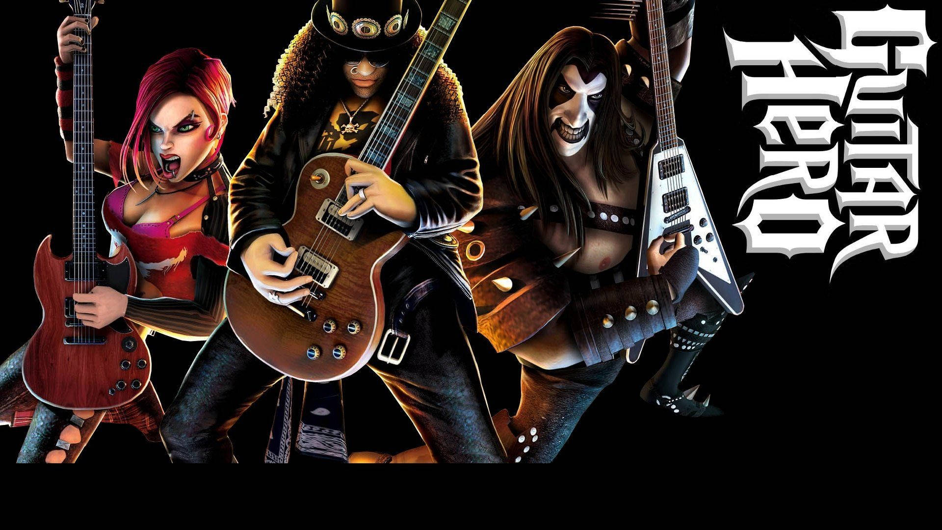 Guitar Hero, rock guitarists, dramatic makeup, Full HD Desktop Wallpaper