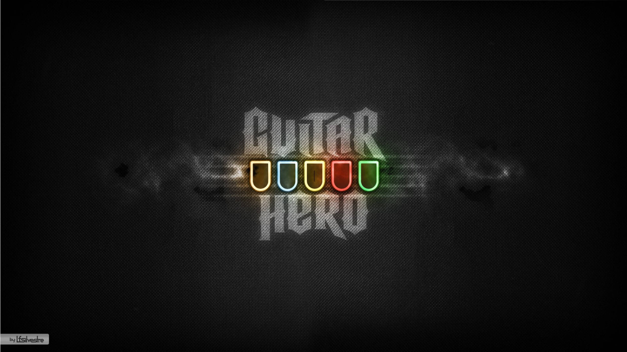 Guitar Hero, neon colored fret buttons, dark textured background, 2K Desktop Wallpaper