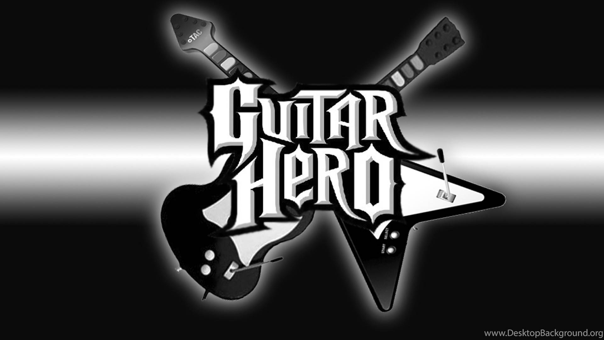 Guitar Hero, black and white, glowing, Full HD Desktop Wallpaper