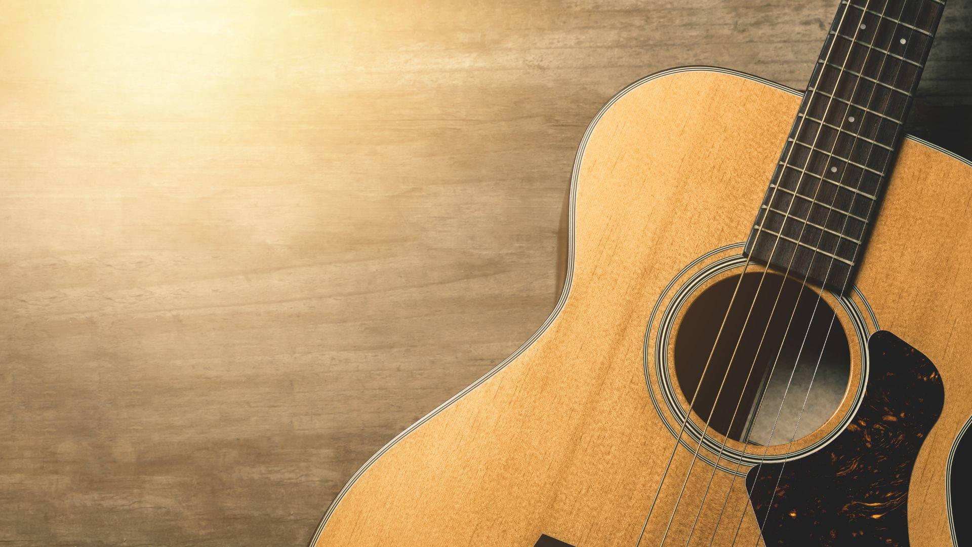 acoustic guitar, light wood, warm-toned wooden surface, Full HD Desktop Wallpaper