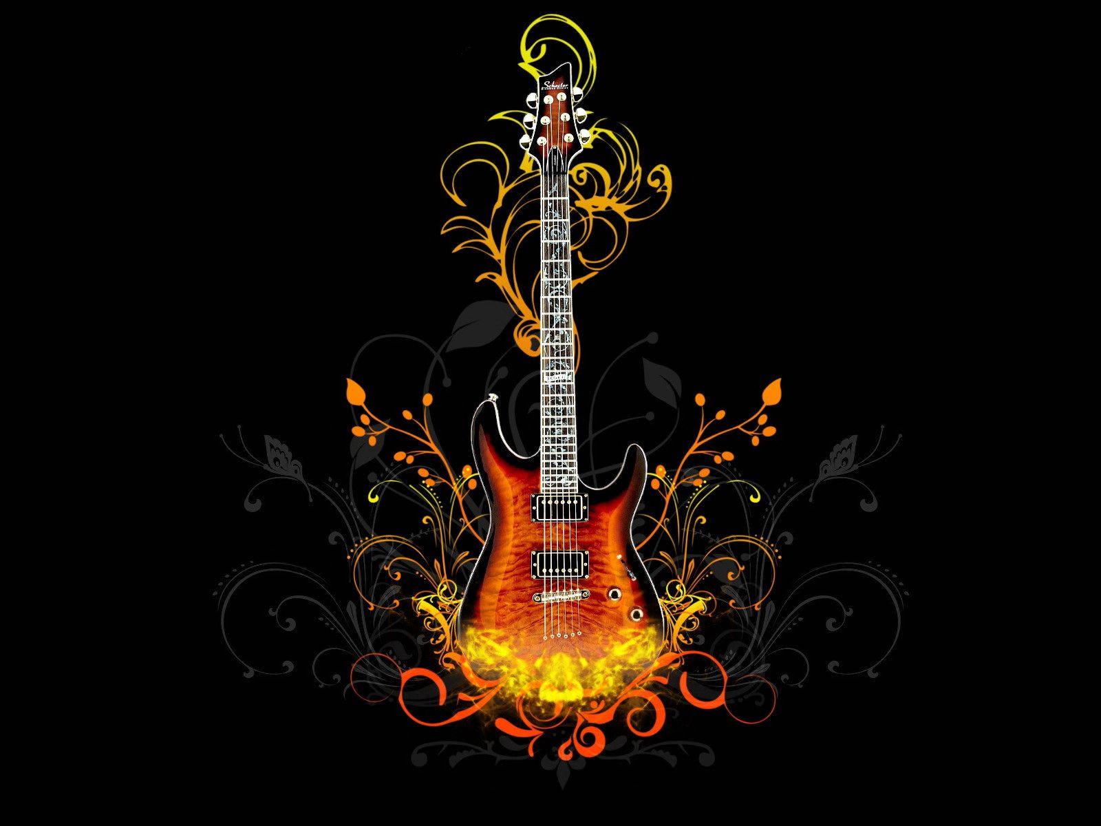 electric guitar, orange, gold, HD Desktop Wallpaper