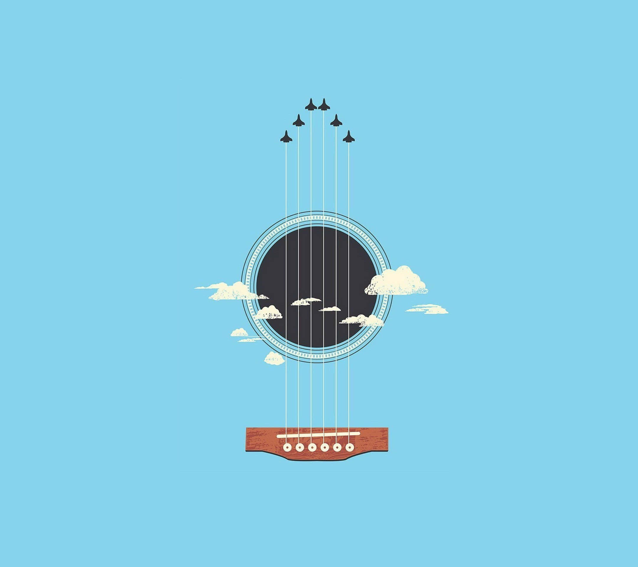guitar, clouds, fighter jets, Full HD Desktop Wallpaper