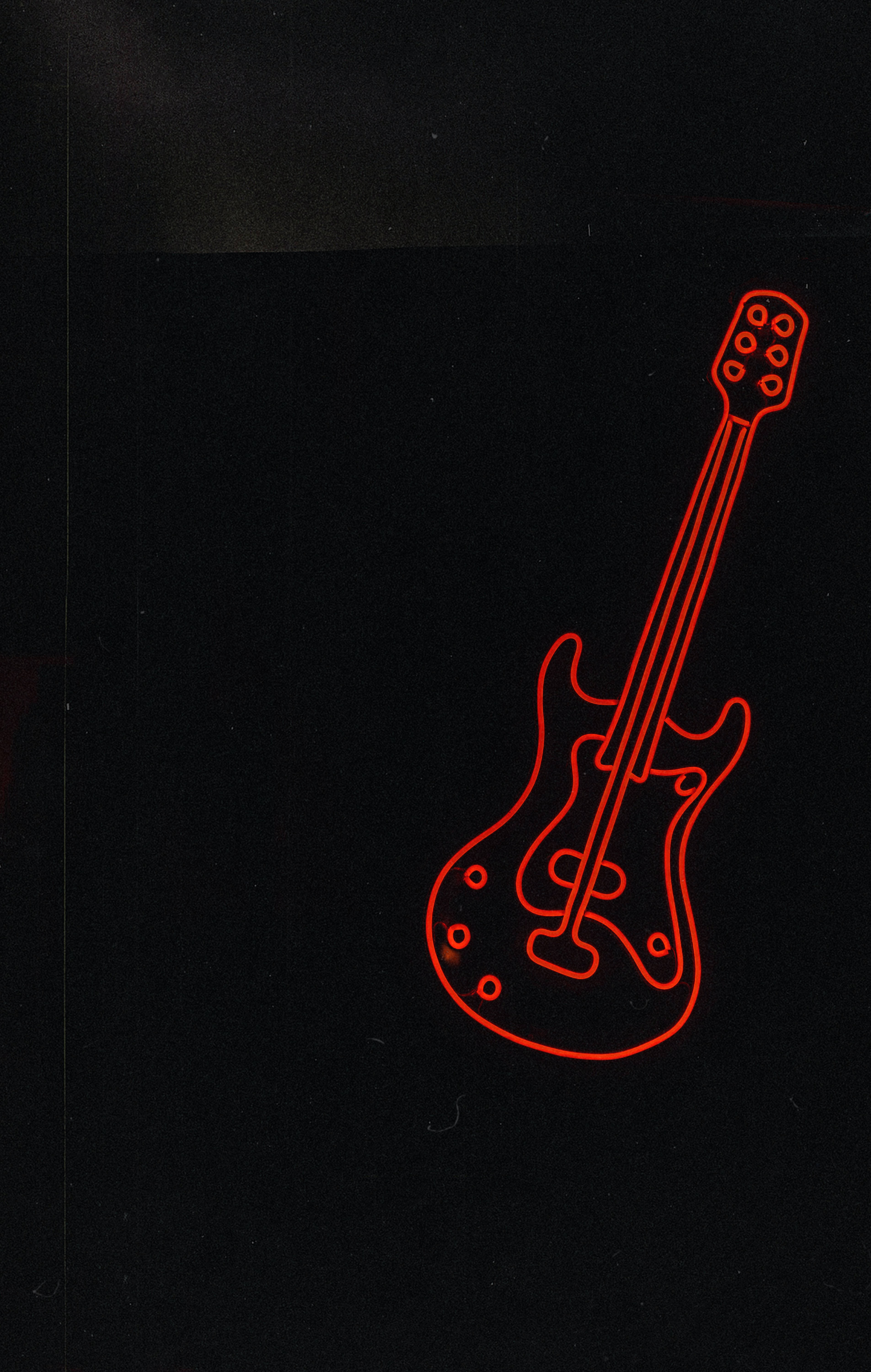 neon red guitar, electric guitar, glowing red neon outline, 5K Phone Wallpaper