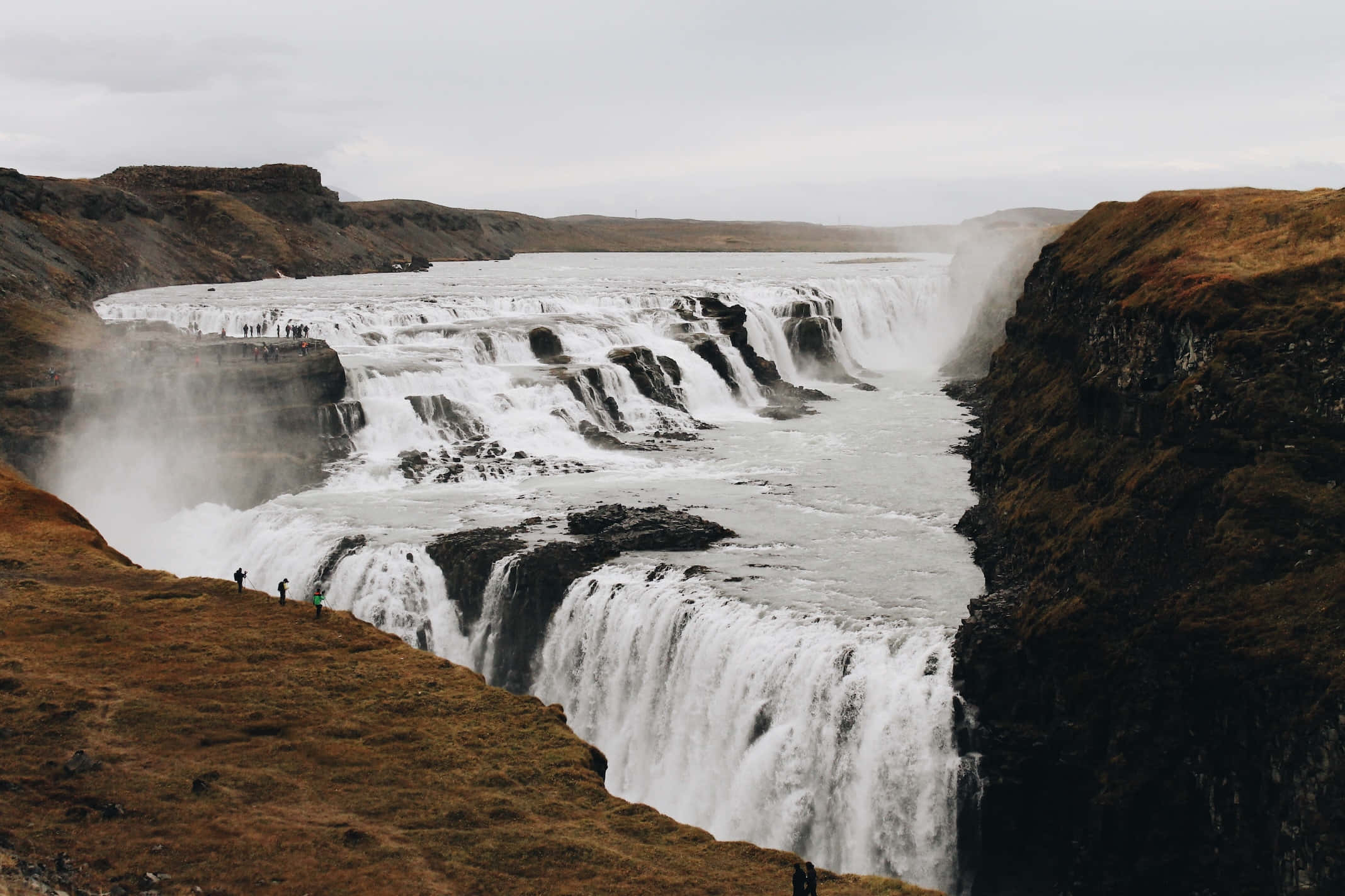 Gullfoss Waterfall, southwest Iceland, massive waterfall, Full HD Desktop Wallpaper