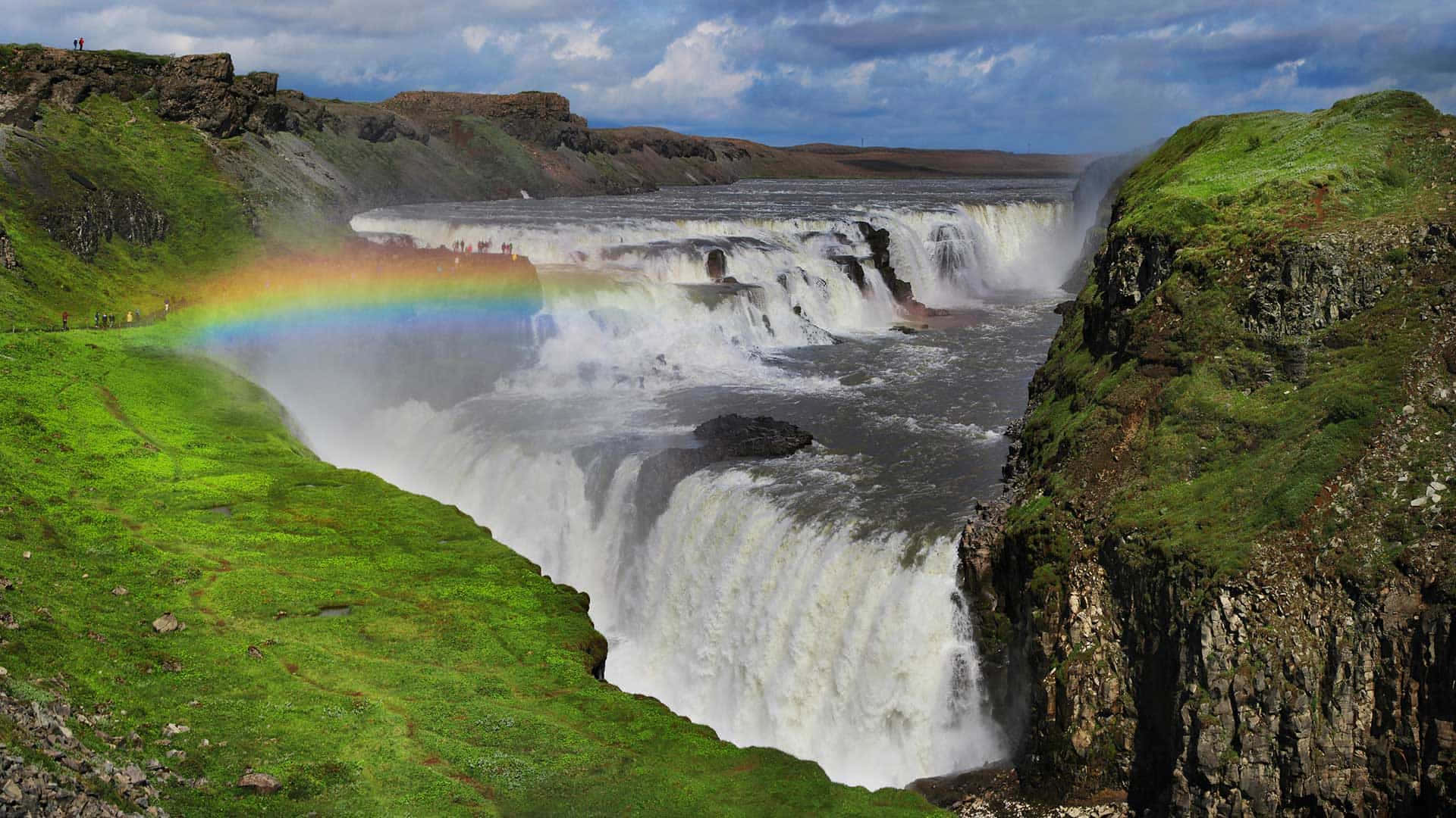Gullfoss Waterfall, rainbow, southwest Iceland, Full HD Desktop Wallpaper
