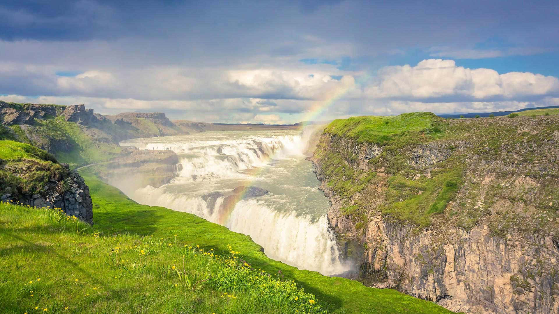 Gullfoss Waterfall, southwest Iceland, wide angle shot, Full HD Desktop Wallpaper