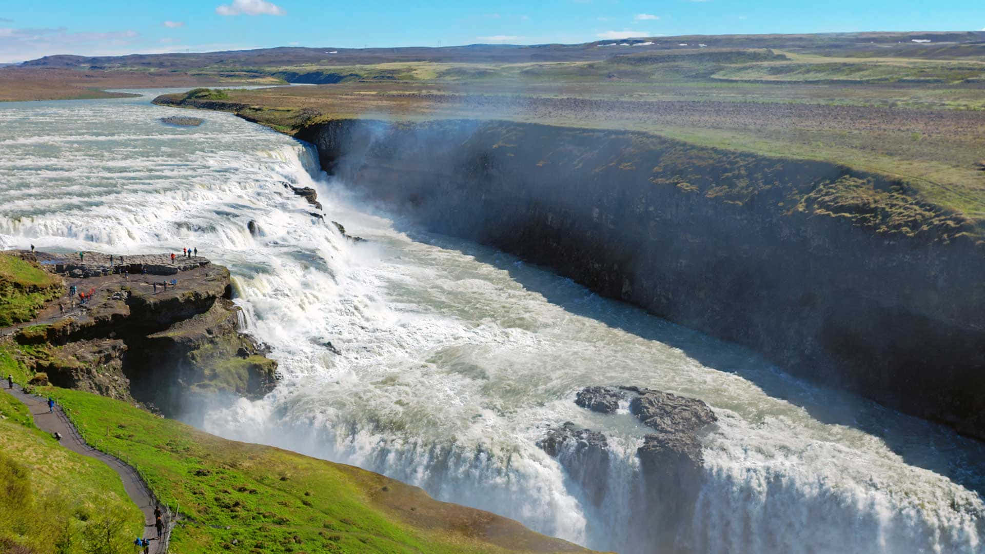 Gullfoss Waterfall, southwest Iceland, aerial view, Full HD Desktop Wallpaper