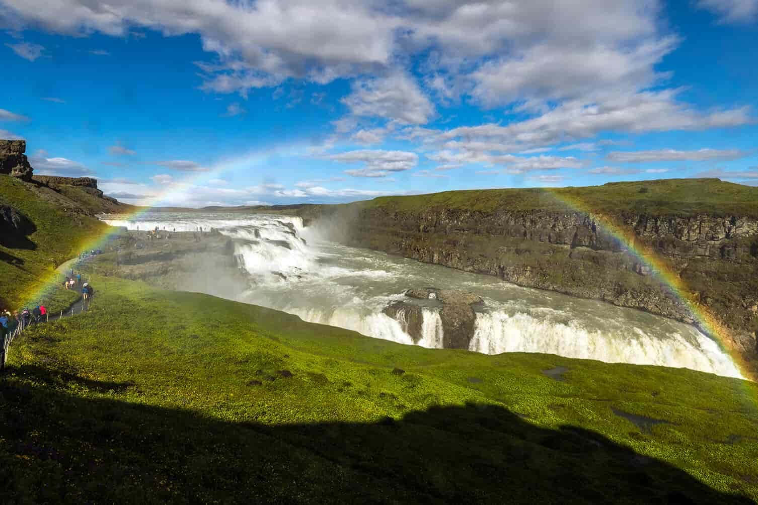 Gullfoss Waterfall, rainbow arch, green canyon, HD Desktop Wallpaper