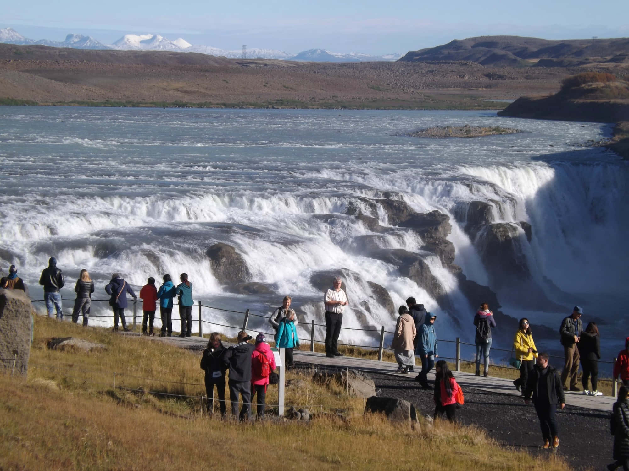 Gullfoss Waterfall, southwest Iceland, viewing platform, Full HD Desktop Wallpaper